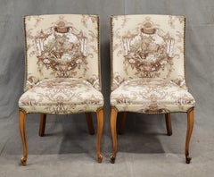 Vintage French Slipper Chairs with Toile Upholstery, a Pair