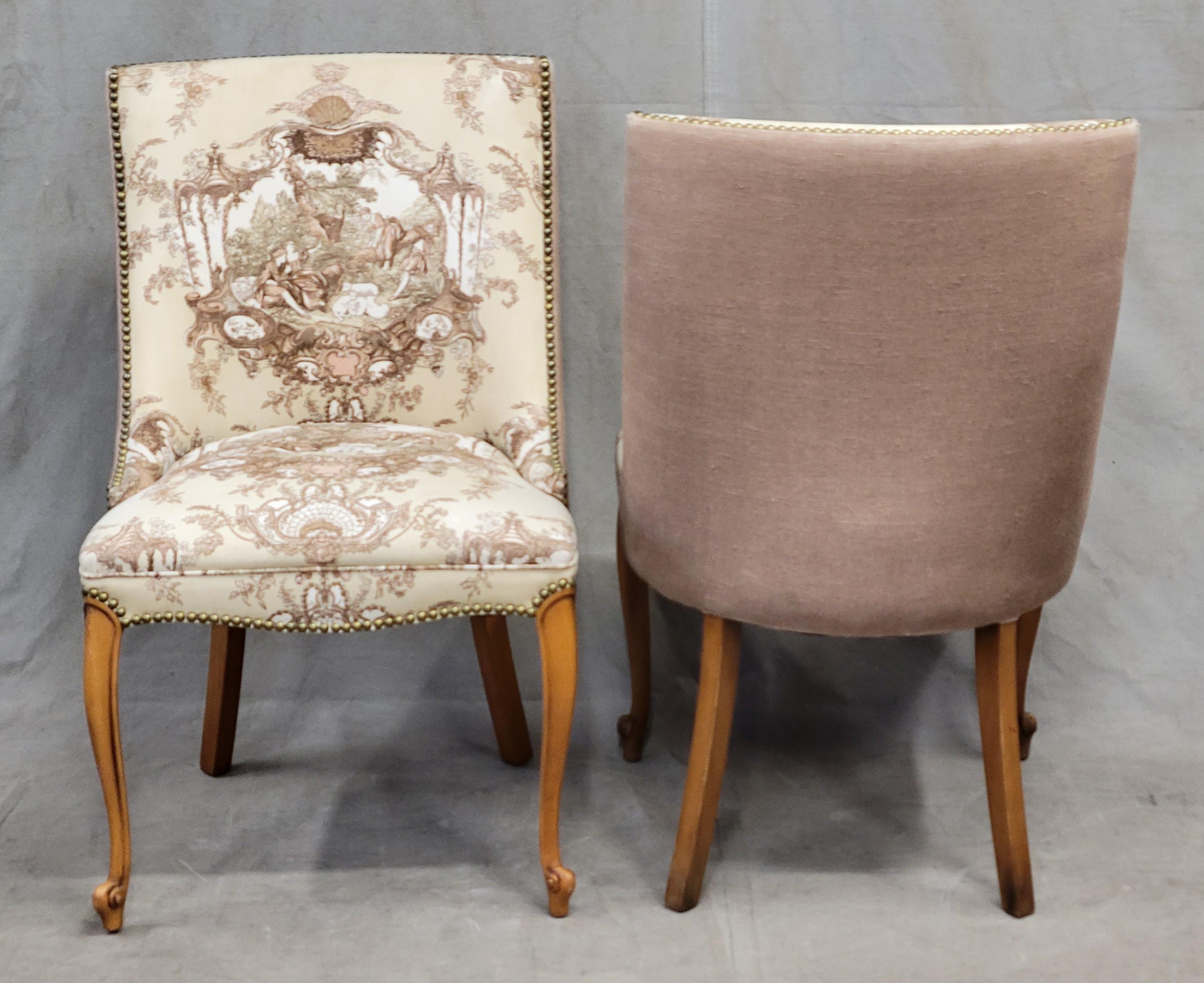 Hand-Crafted Vintage French Slipper Chairs with Toile Upholstery, a Pair