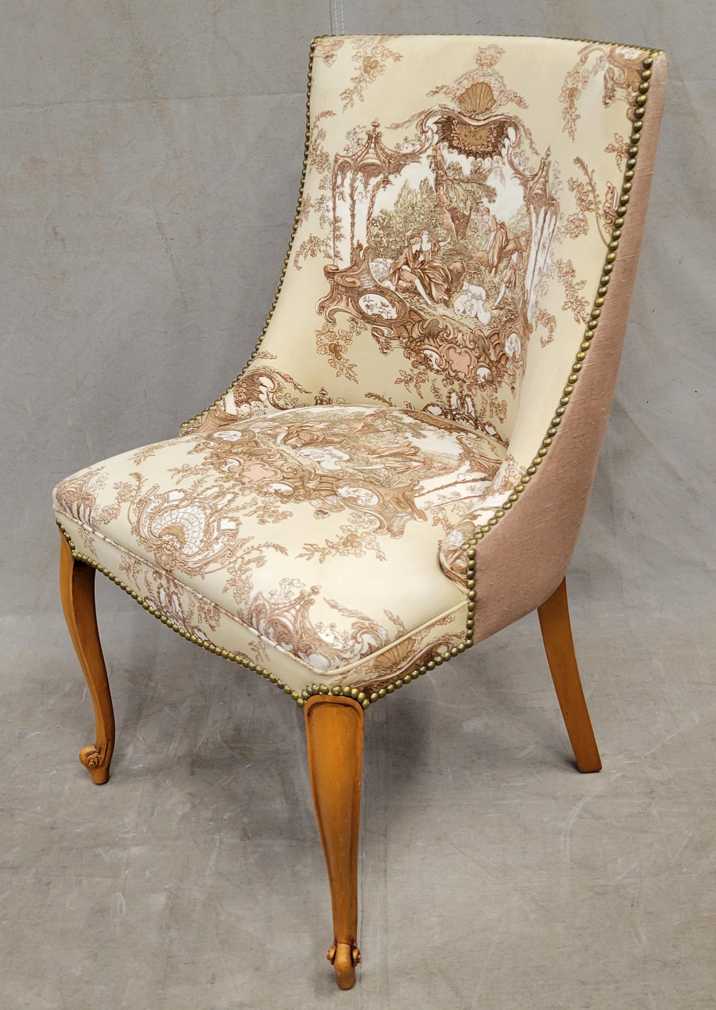 Vintage French Slipper Chairs with Toile Upholstery, a Pair In Good Condition In Centennial, CO