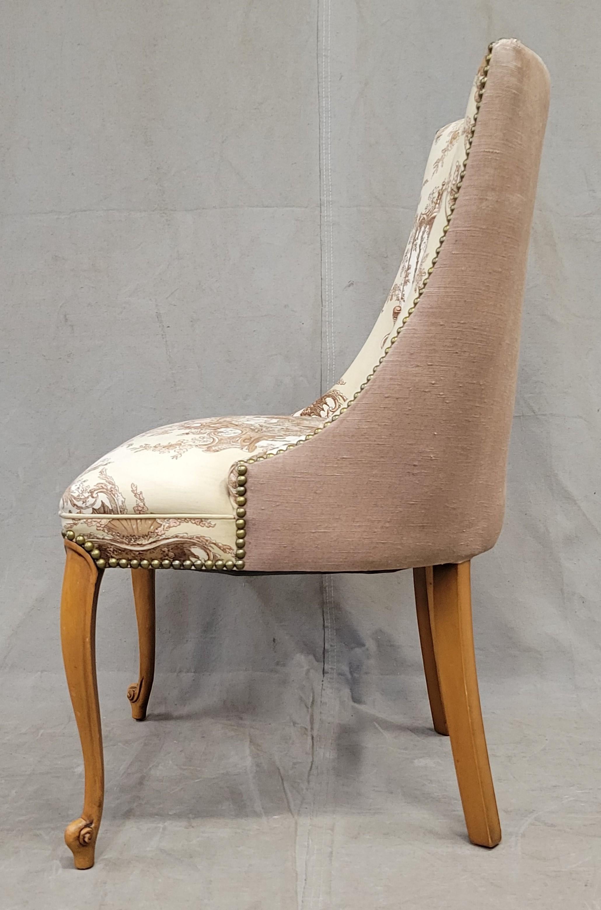 19th Century Vintage French Slipper Chairs with Toile Upholstery, a Pair