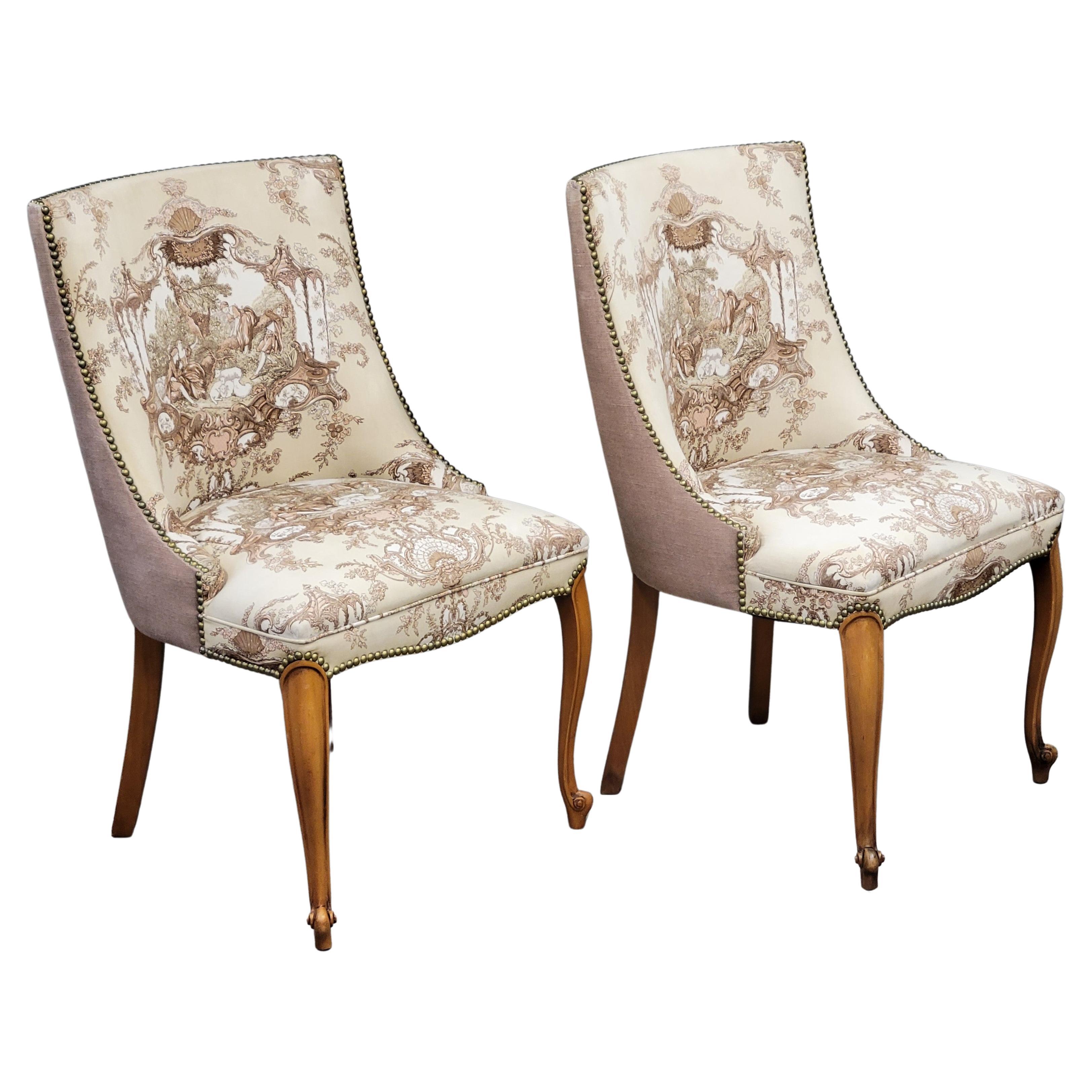 Vintage French Slipper Chairs with Toile Upholstery, a Pair