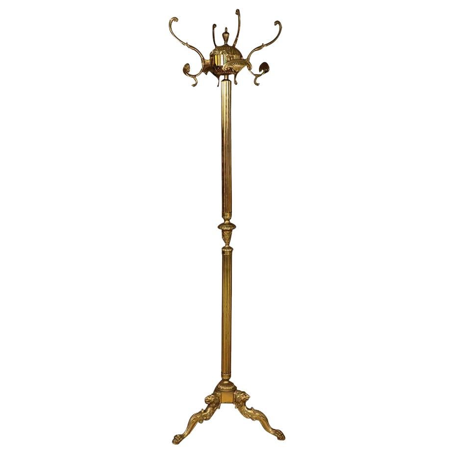 Vintage French Solid Brass Coat Stand Hat Rack