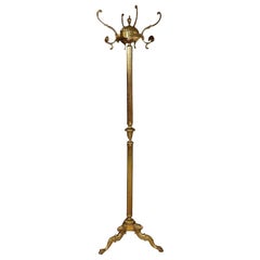 Vintage French Solid Brass Coat Stand Hat Rack