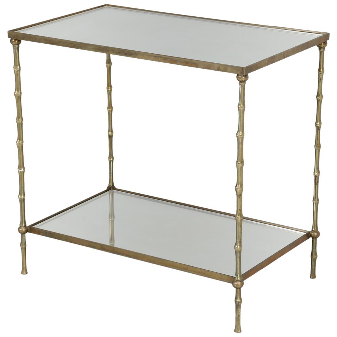 Vintage French Solid Bronze Bamboo Style End Table, Attributed to Maison Baguès