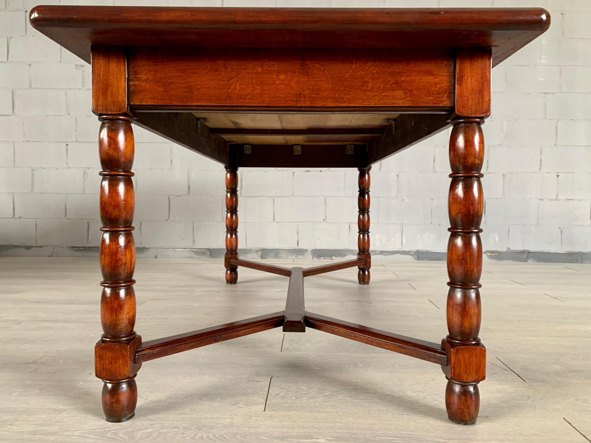 Vintage French Solid Oak Trestle Dining Table For Sale 6