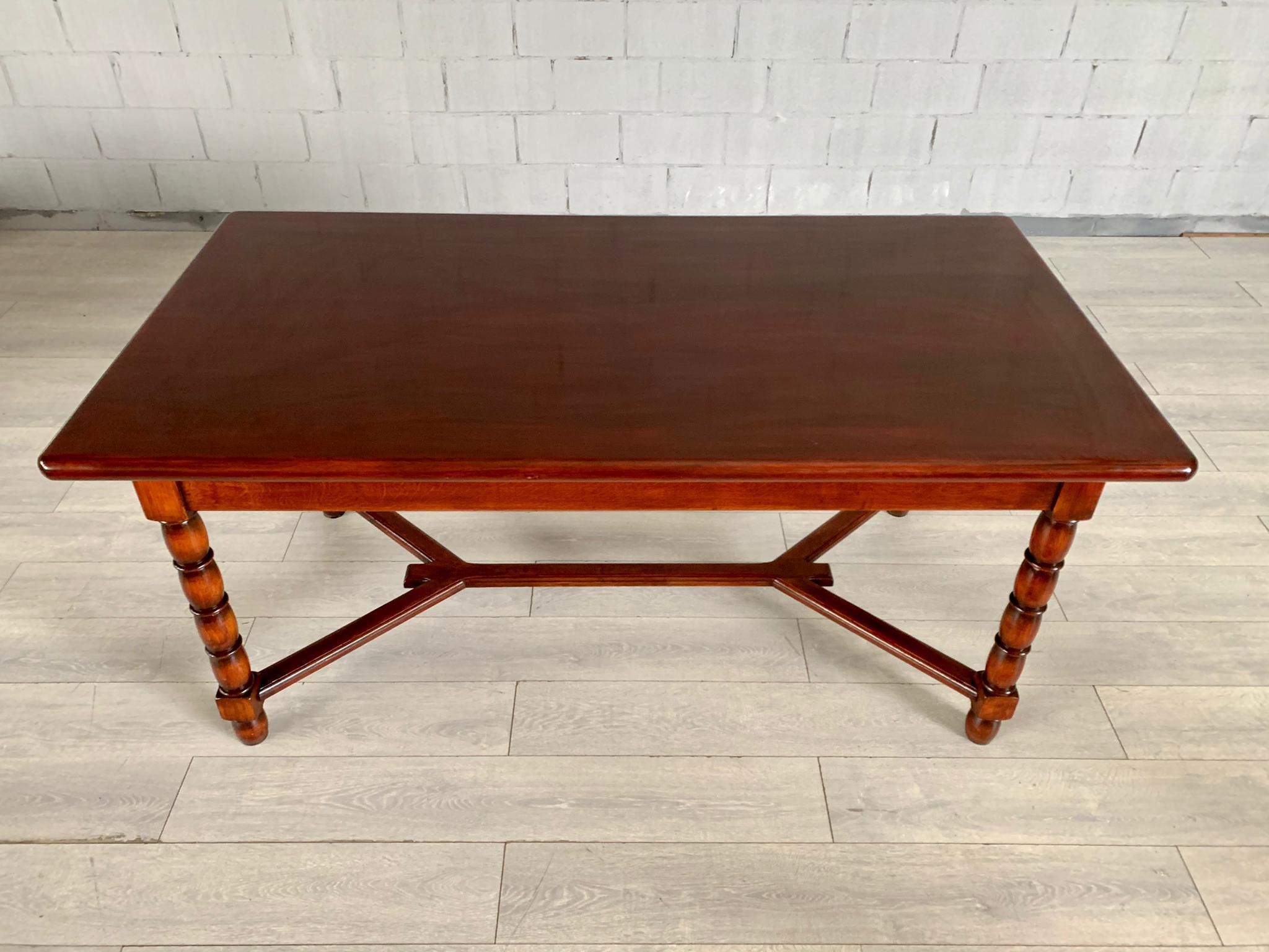 Vintage French Solid Oak Trestle Dining Table In Good Condition For Sale In Bridgeport, CT