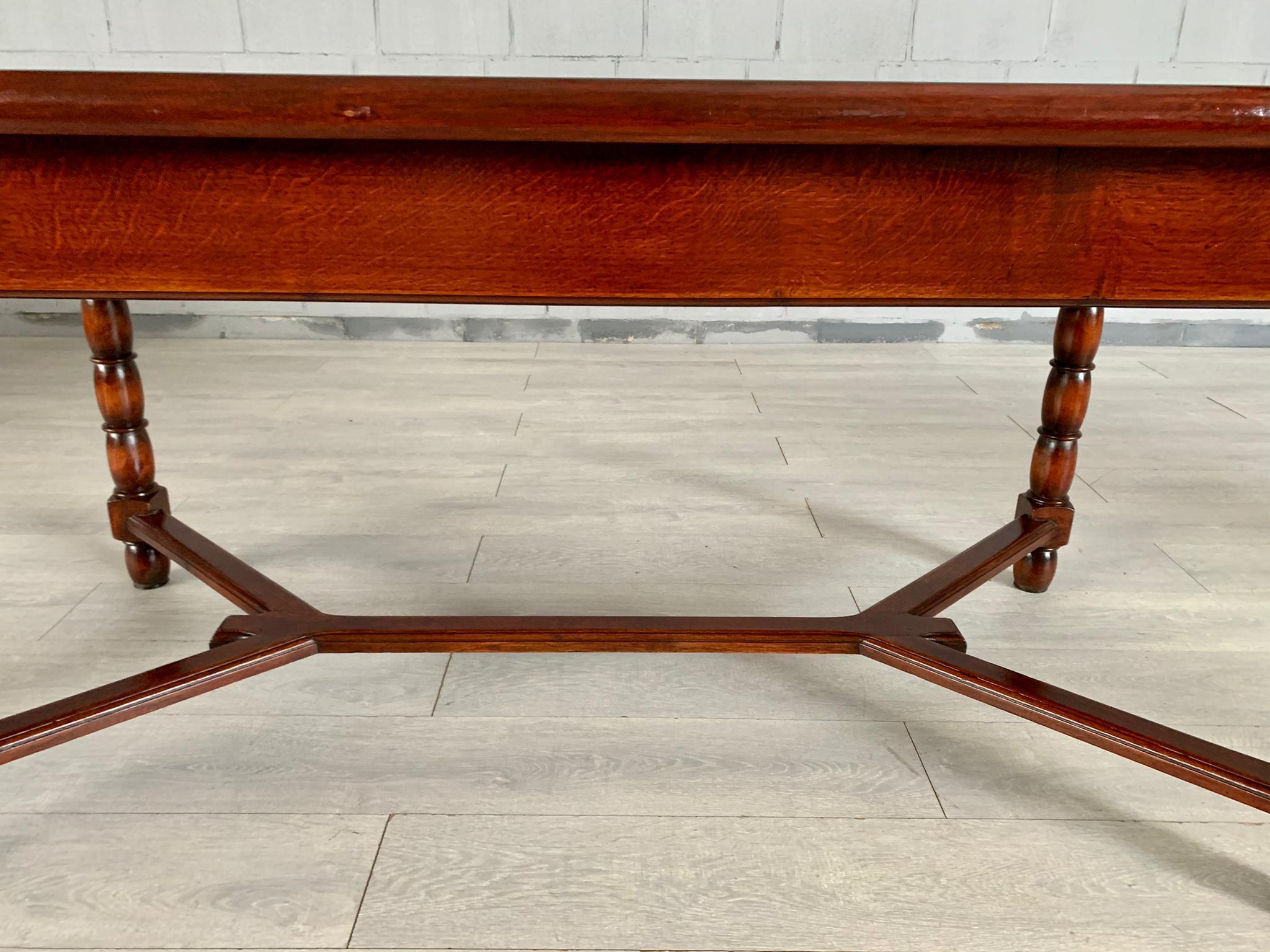 Vintage French Solid Oak Trestle Dining Table For Sale 1
