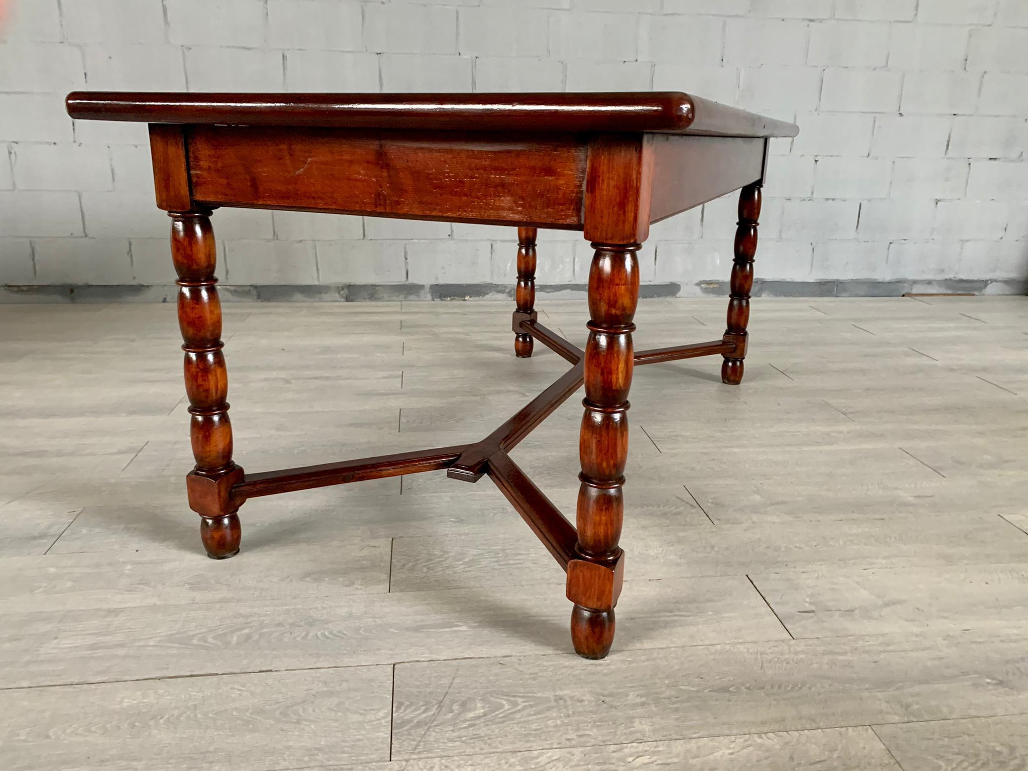 Vintage French Solid Oak Trestle Dining Table For Sale 3