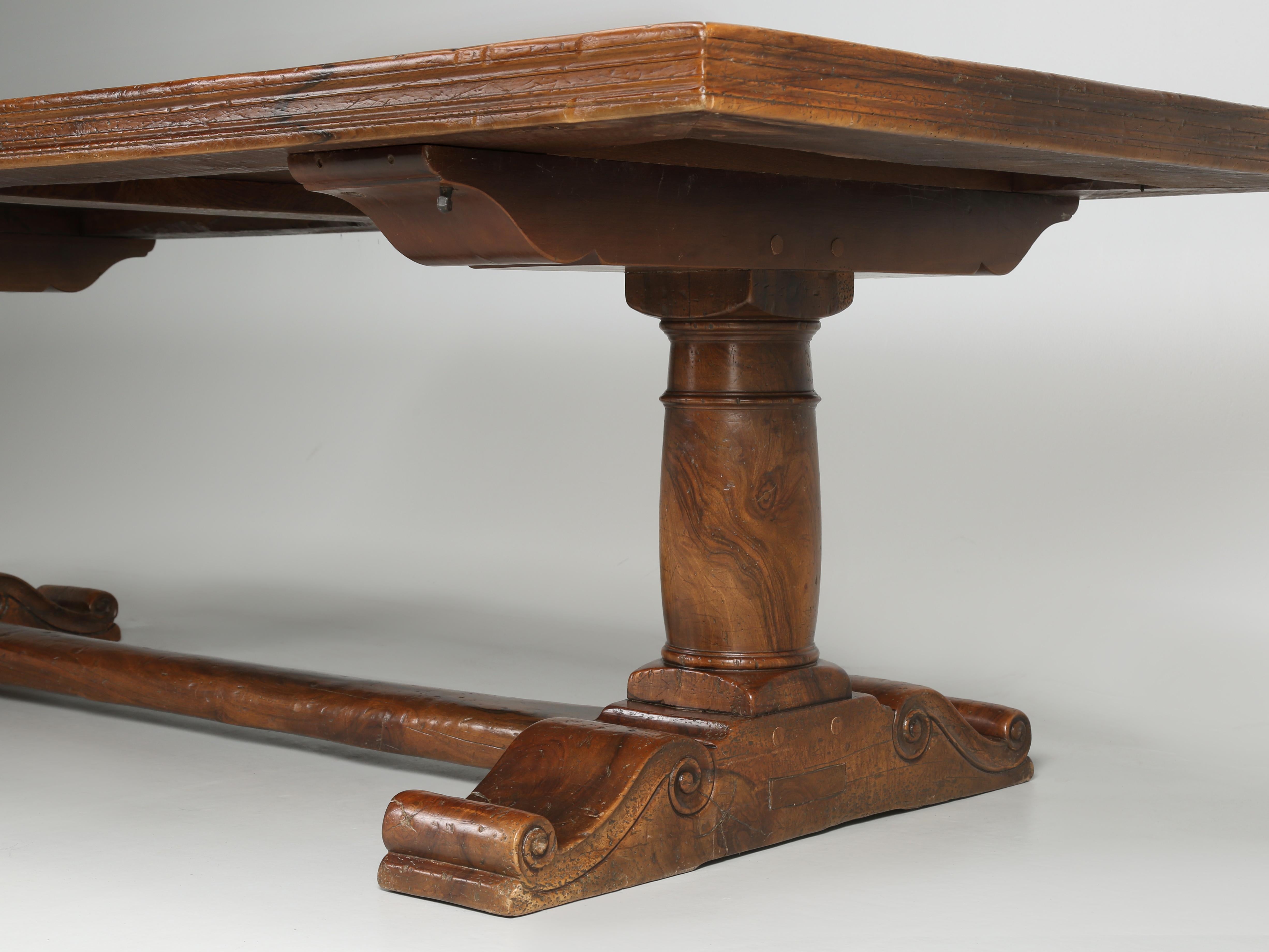 Vintage French Solid Walnut Trestle Style Dining Table Made by Quinta, Perpignan 5