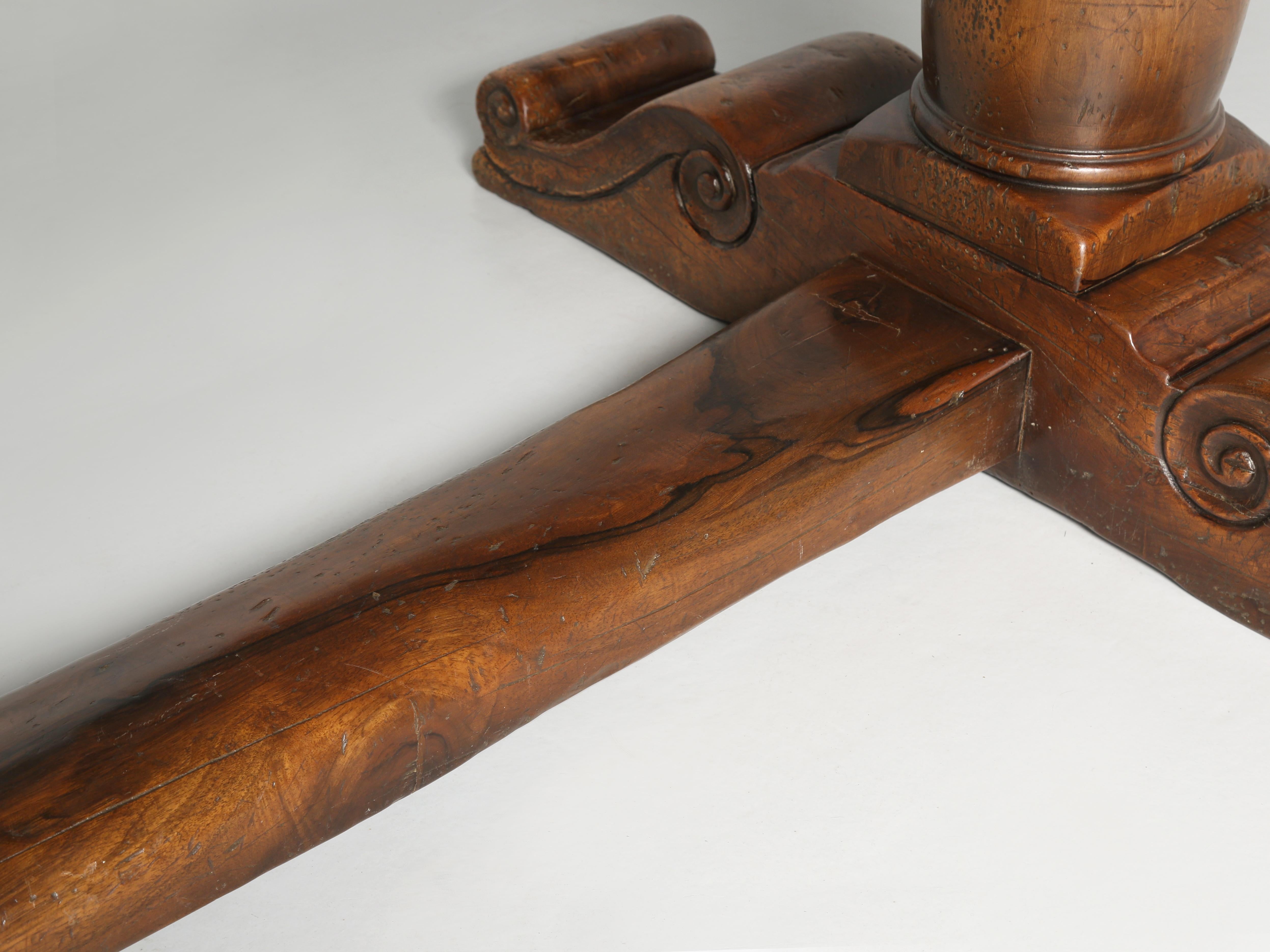 Vintage French Solid Walnut Trestle Style Dining Table Made by Quinta, Perpignan 10