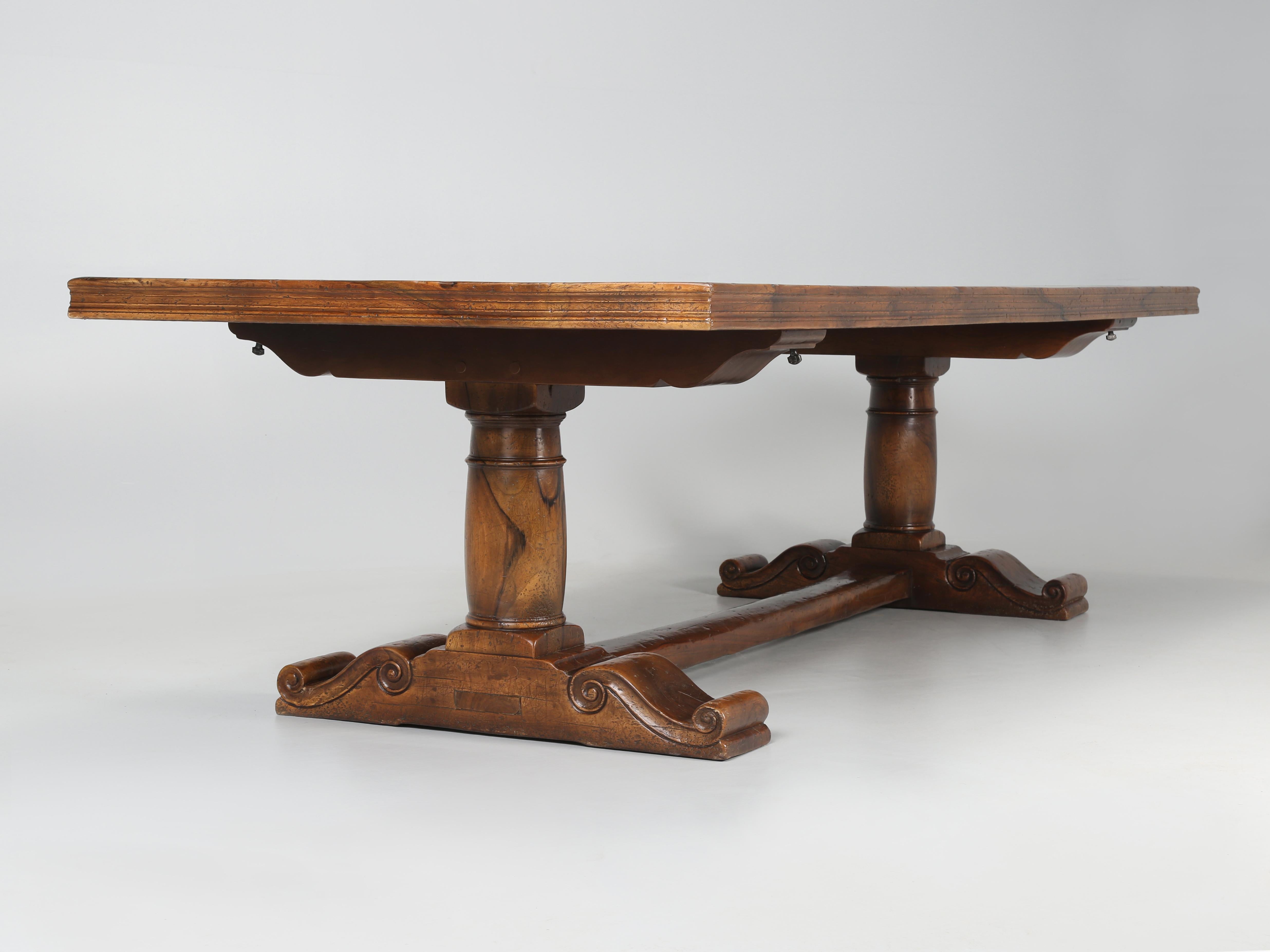 Vintage French Solid Walnut Trestle Style Dining Table Made by Quinta, Perpignan 11
