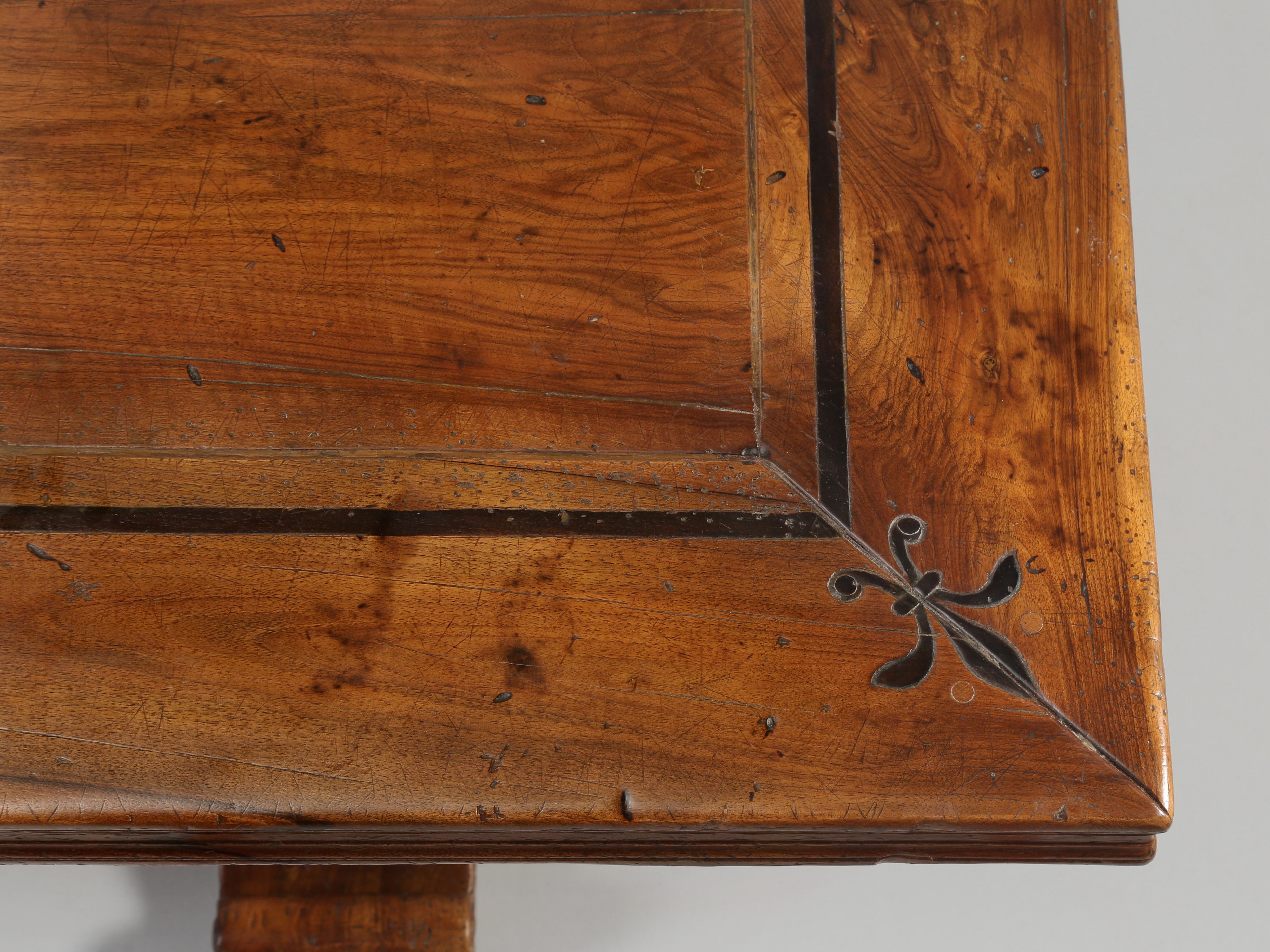 Country Vintage French Solid Walnut Trestle Style Dining Table Made by Quinta, Perpignan