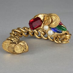 Vintage French Spiral Chain Jewelled Embellished Rigid Bracelet