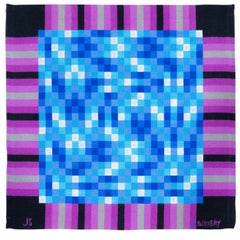 Vintage French Square Geometric Tapestry, Signed by Bissery - Rug & Kilim