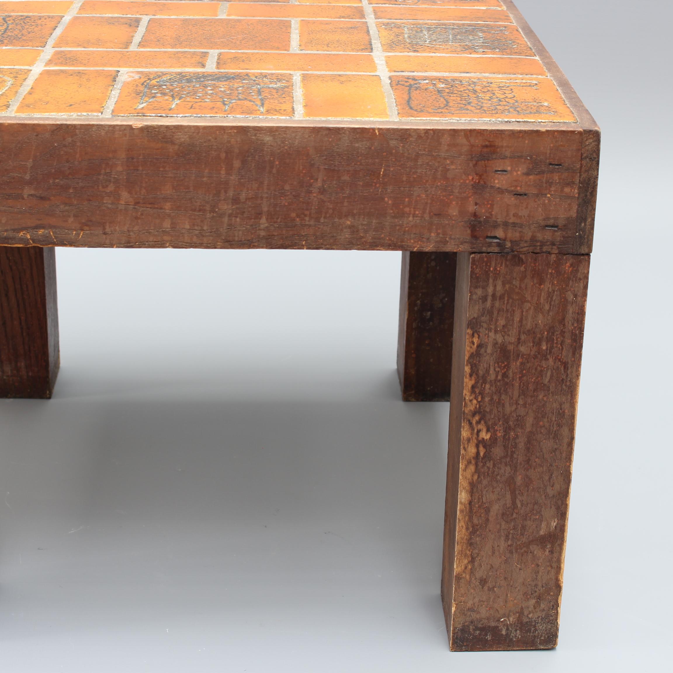 Table d'appoint carrée française vintage avec plateau en céramique par Jacques Blin, vers les années 1950 en vente 2