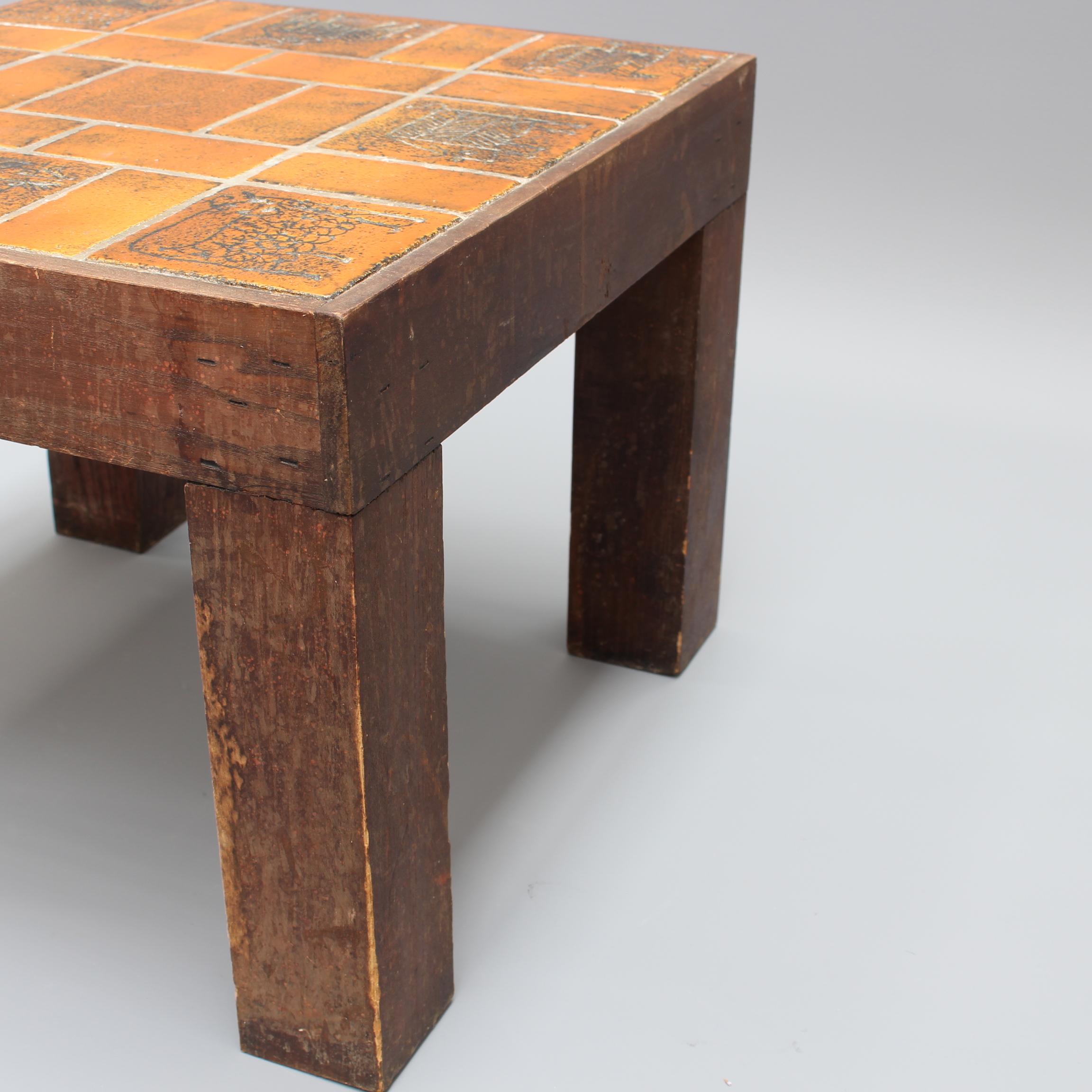 Table d'appoint carrée française vintage avec plateau en céramique par Jacques Blin, vers les années 1950 en vente 3