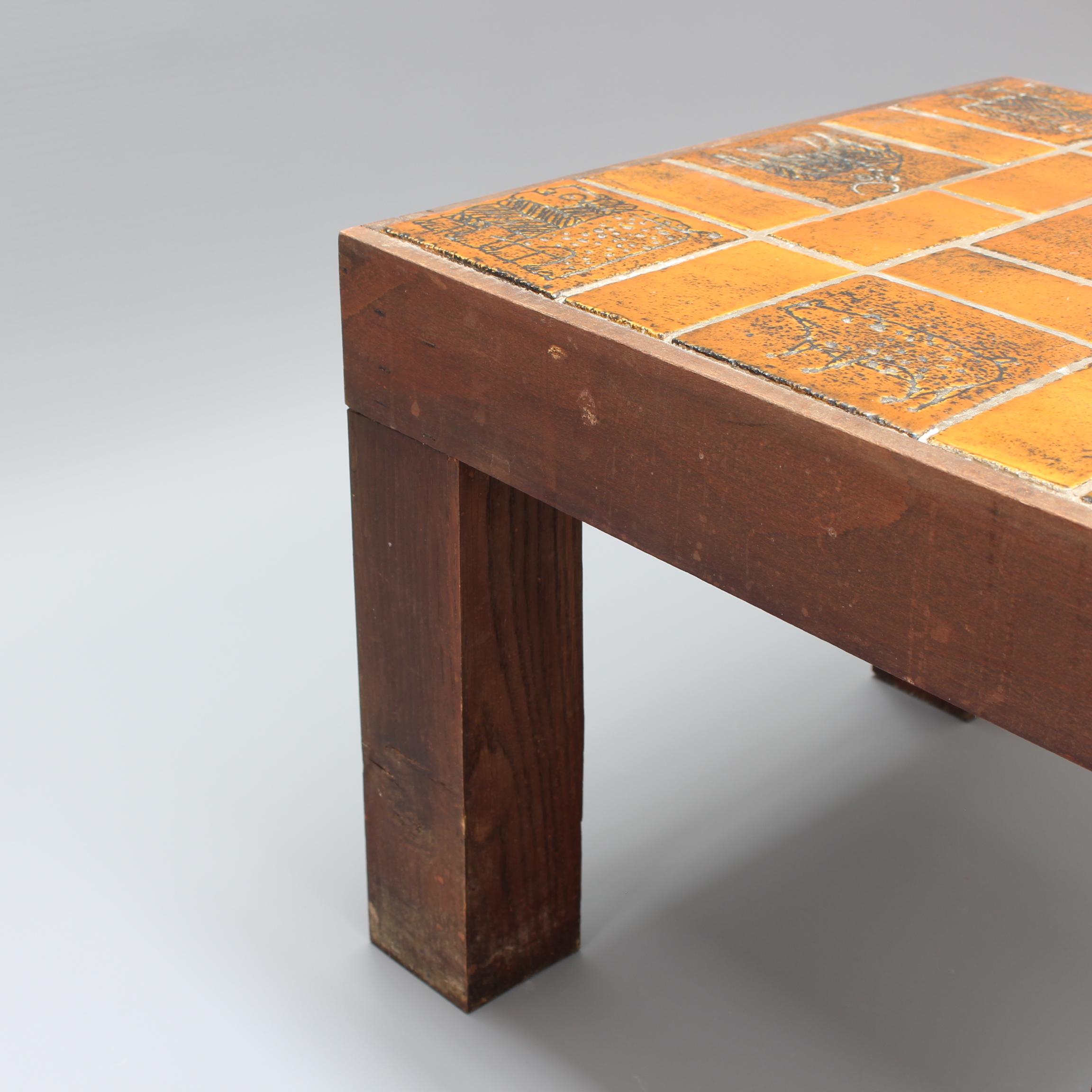 Table d'appoint carrée française vintage avec plateau en céramique par Jacques Blin, vers les années 1950 en vente 4