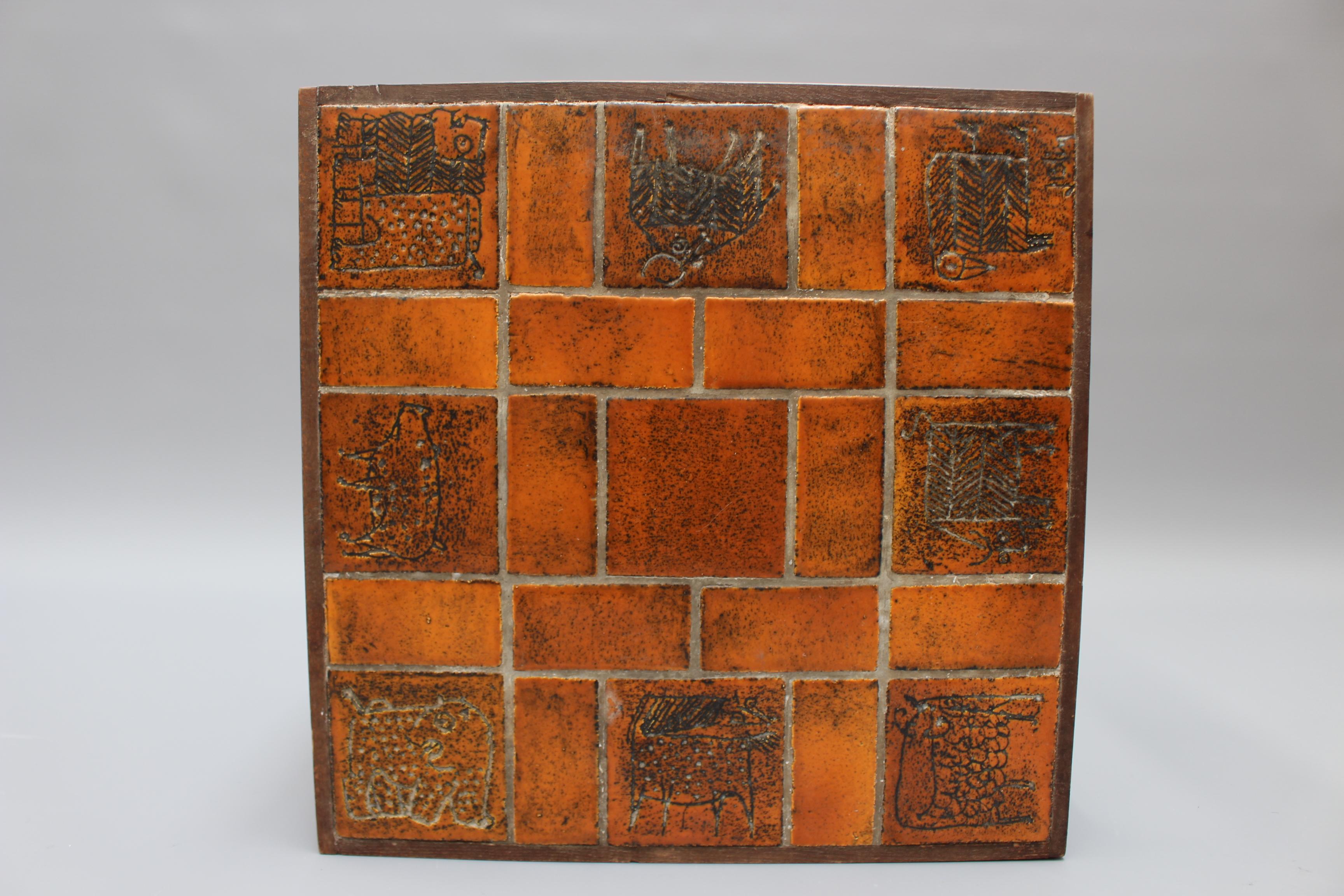 Vintage French Square Side Table with Ceramic Tile Top by Jacques Blin, c. 1950s For Sale 10
