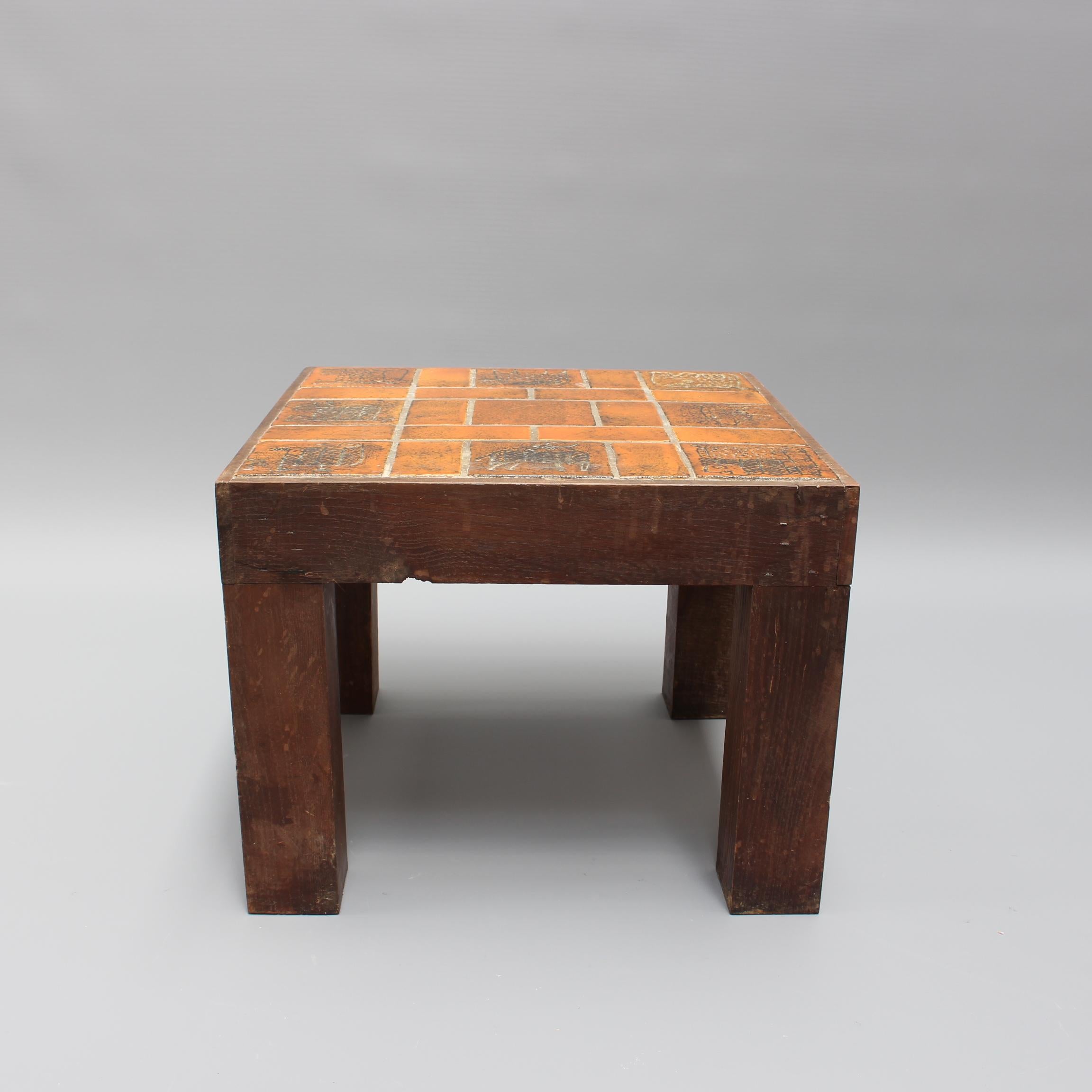 Table d'appoint carrée française vintage avec plateau en céramique par Jacques Blin, vers les années 1950 État moyen - En vente à London, GB
