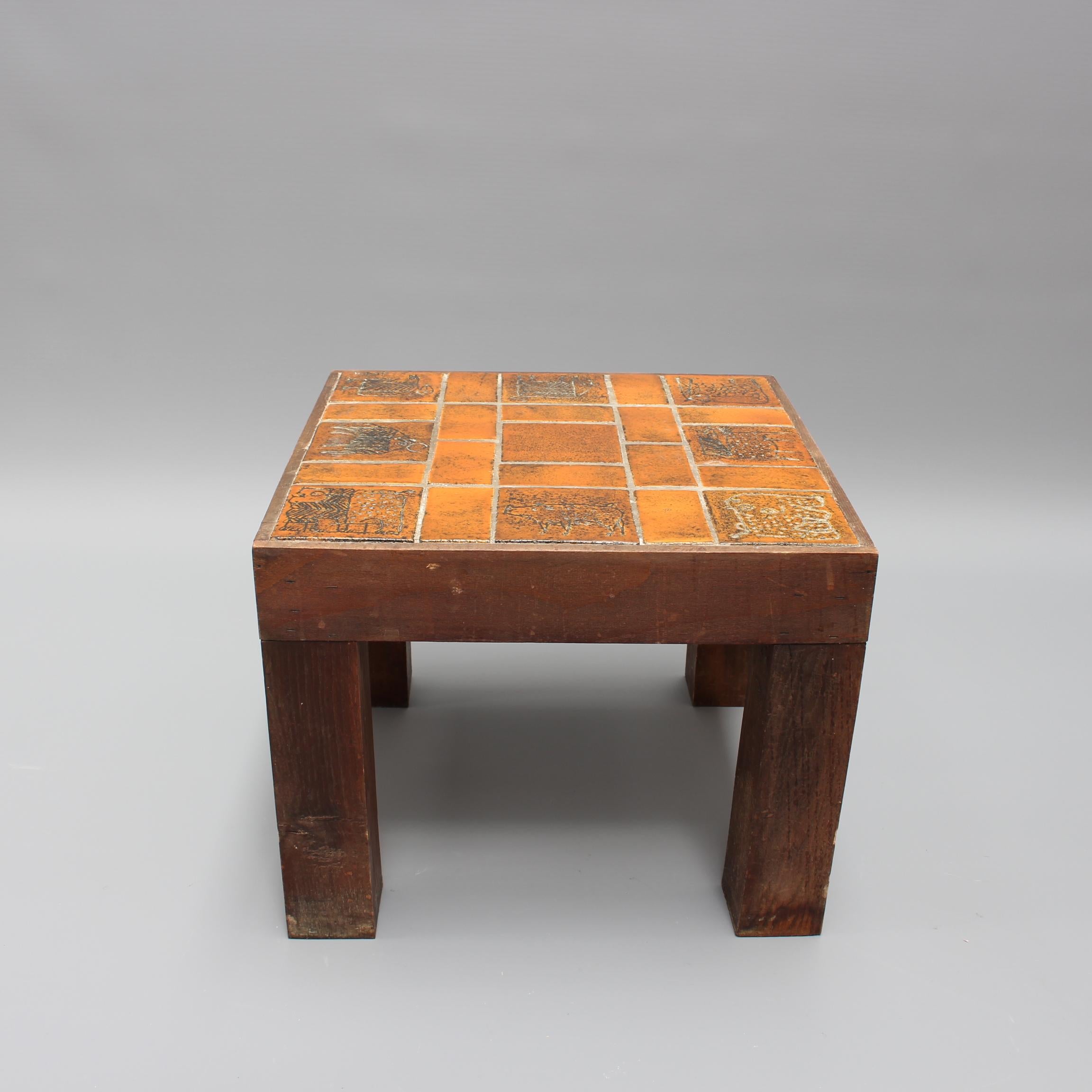 Céramique Table d'appoint carrée française vintage avec plateau en céramique par Jacques Blin, vers les années 1950 en vente