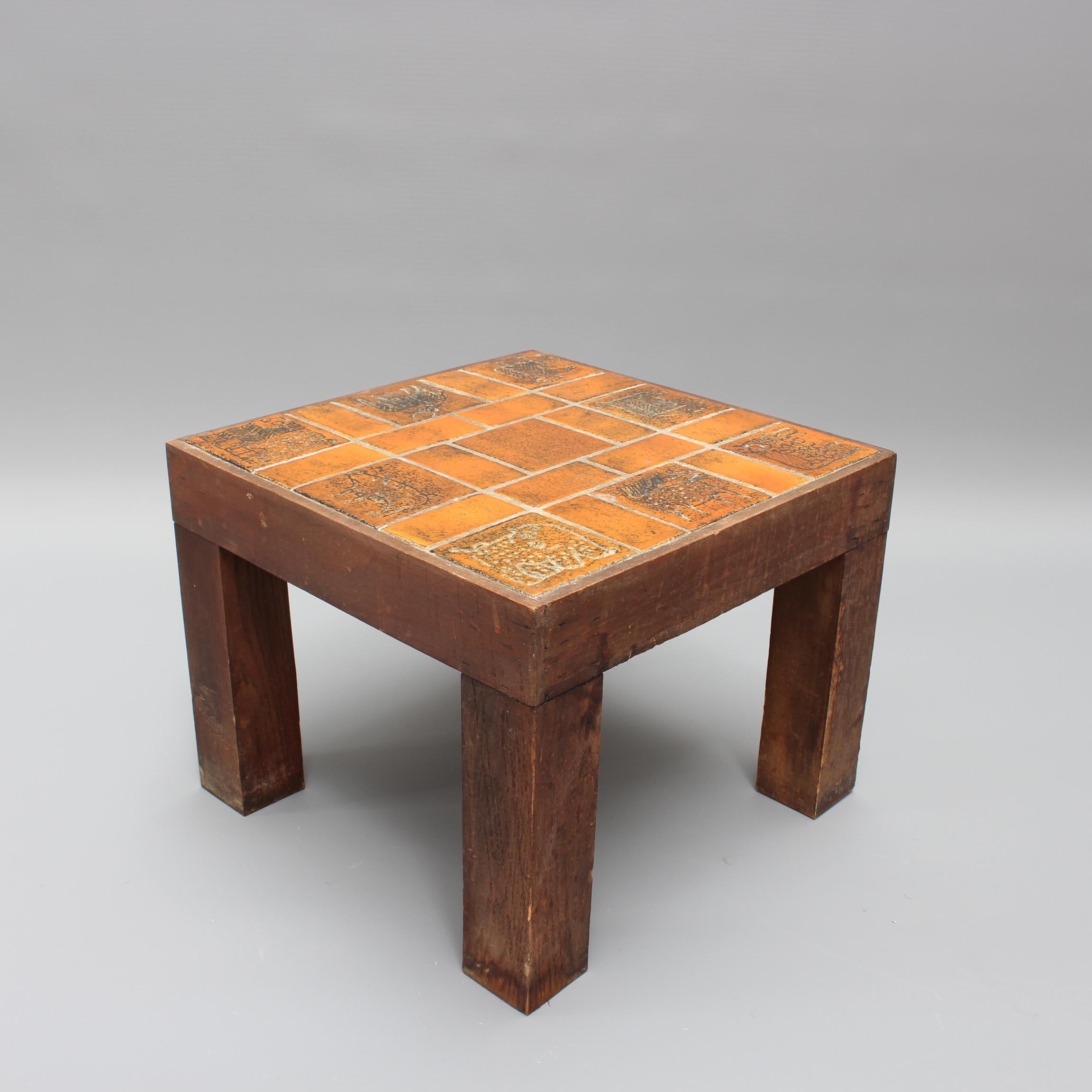 Table d'appoint carrée française vintage avec plateau en céramique par Jacques Blin, vers les années 1950 en vente 1
