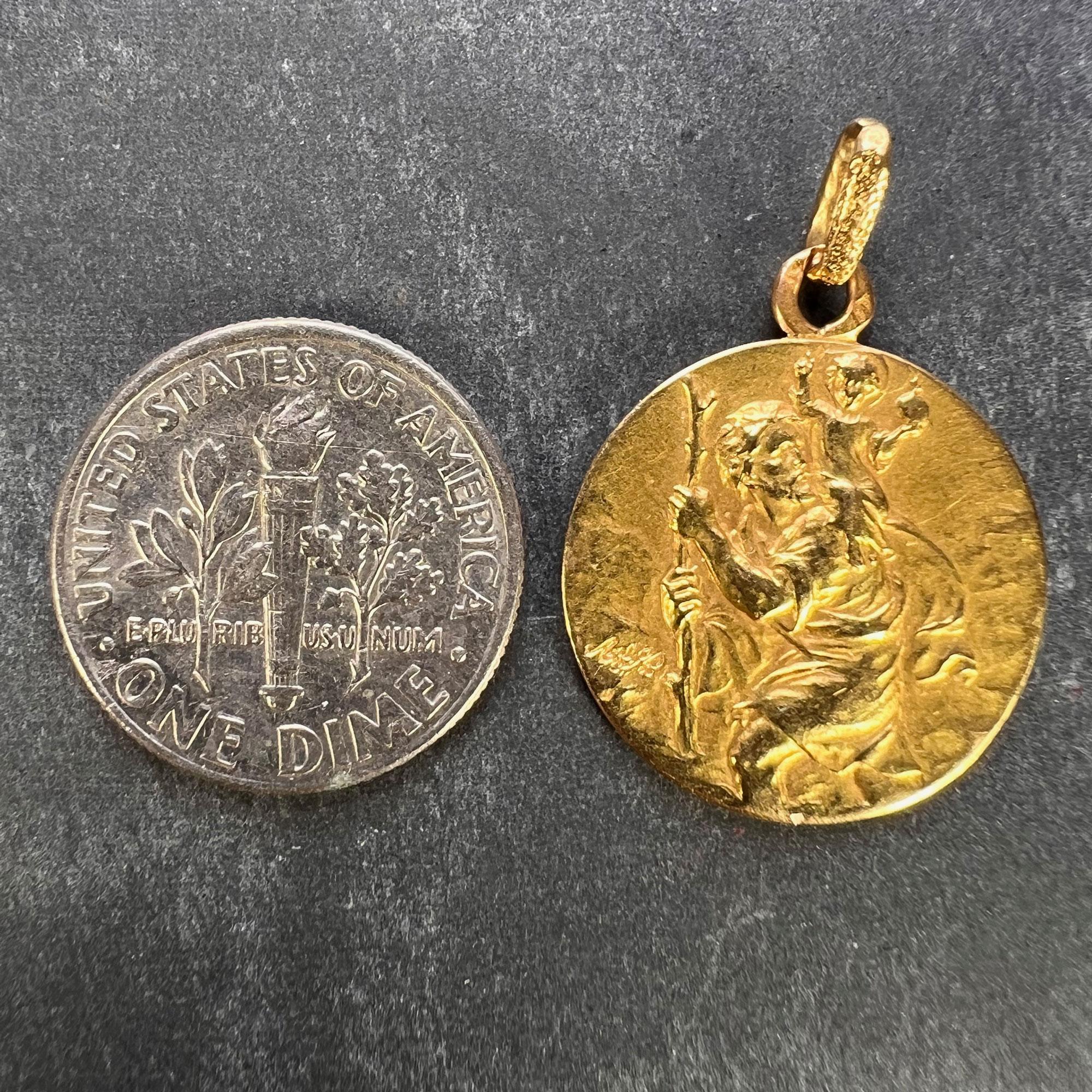 Vintage French St Christopher 18K Yellow Gold Charm Pendant 6