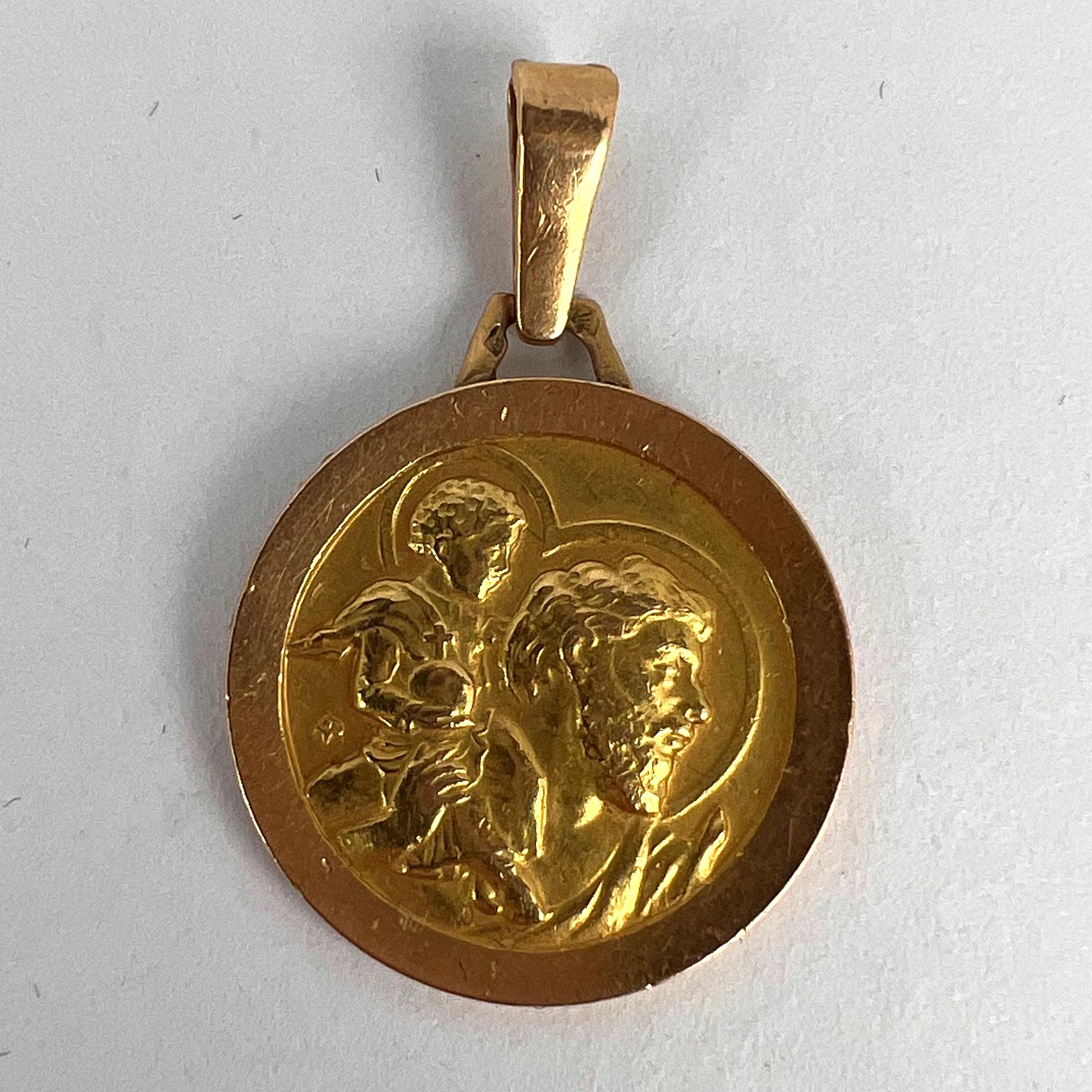 Vintage French St Christopher 18k Yellow Gold Charm Pendant For Sale 7