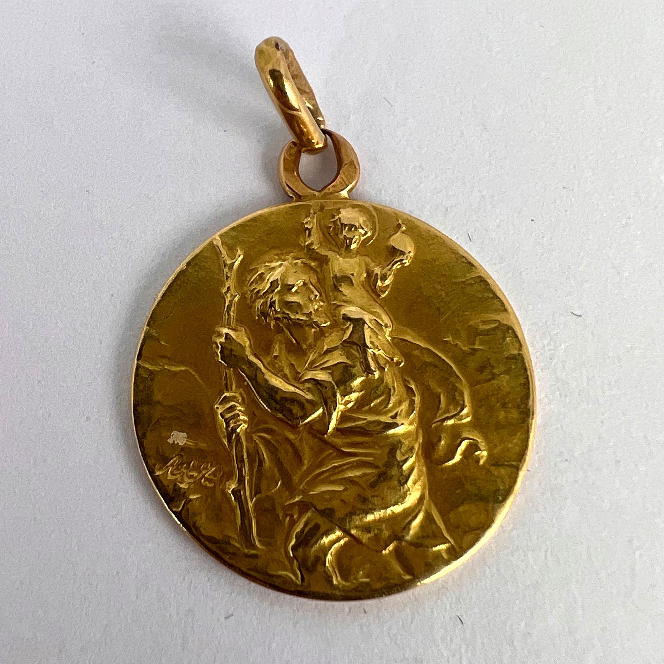 Vintage French St Christopher 18K Yellow Gold Charm Pendant 7