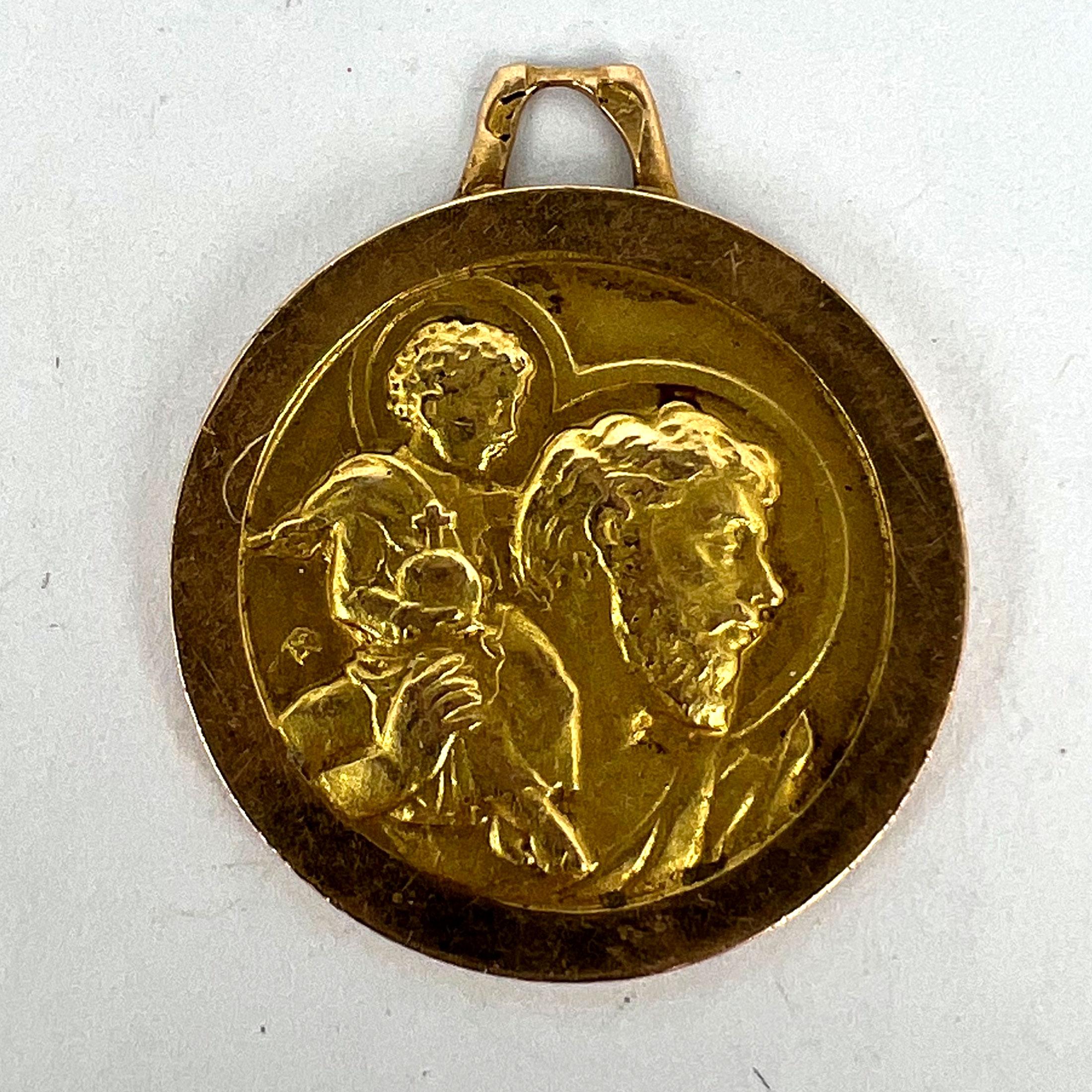 Vintage French St Christopher 18K Yellow Gold Charm Pendant For Sale 7