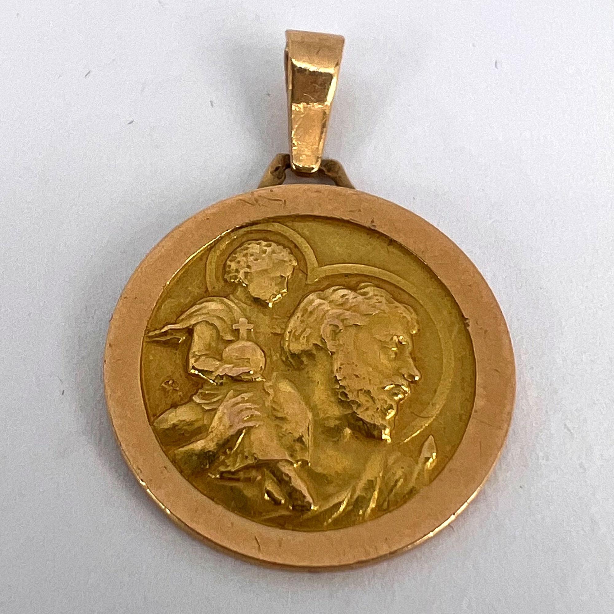 Vintage French St Christopher 18k Yellow Gold Charm Pendant For Sale 8