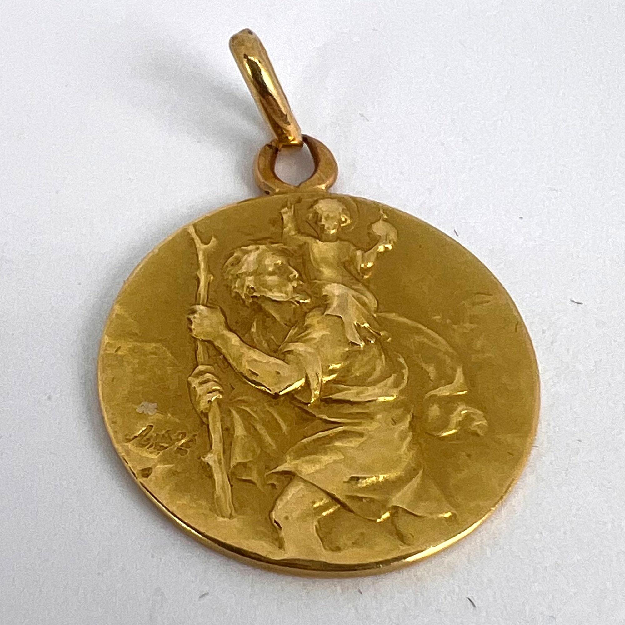 Vintage French St Christopher 18K Yellow Gold Charm Pendant 8