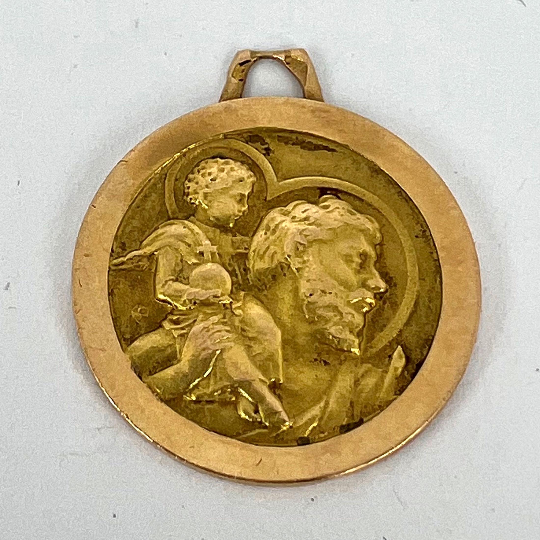 Vintage French St Christopher 18K Yellow Gold Charm Pendant For Sale 8