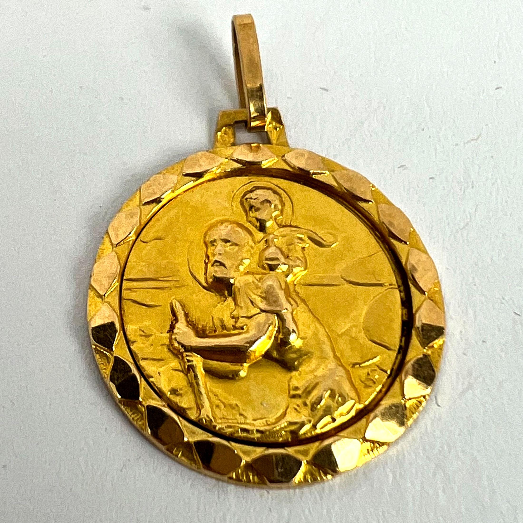 Vintage French St Christopher 18K Yellow Gold Charm Pendant For Sale 8
