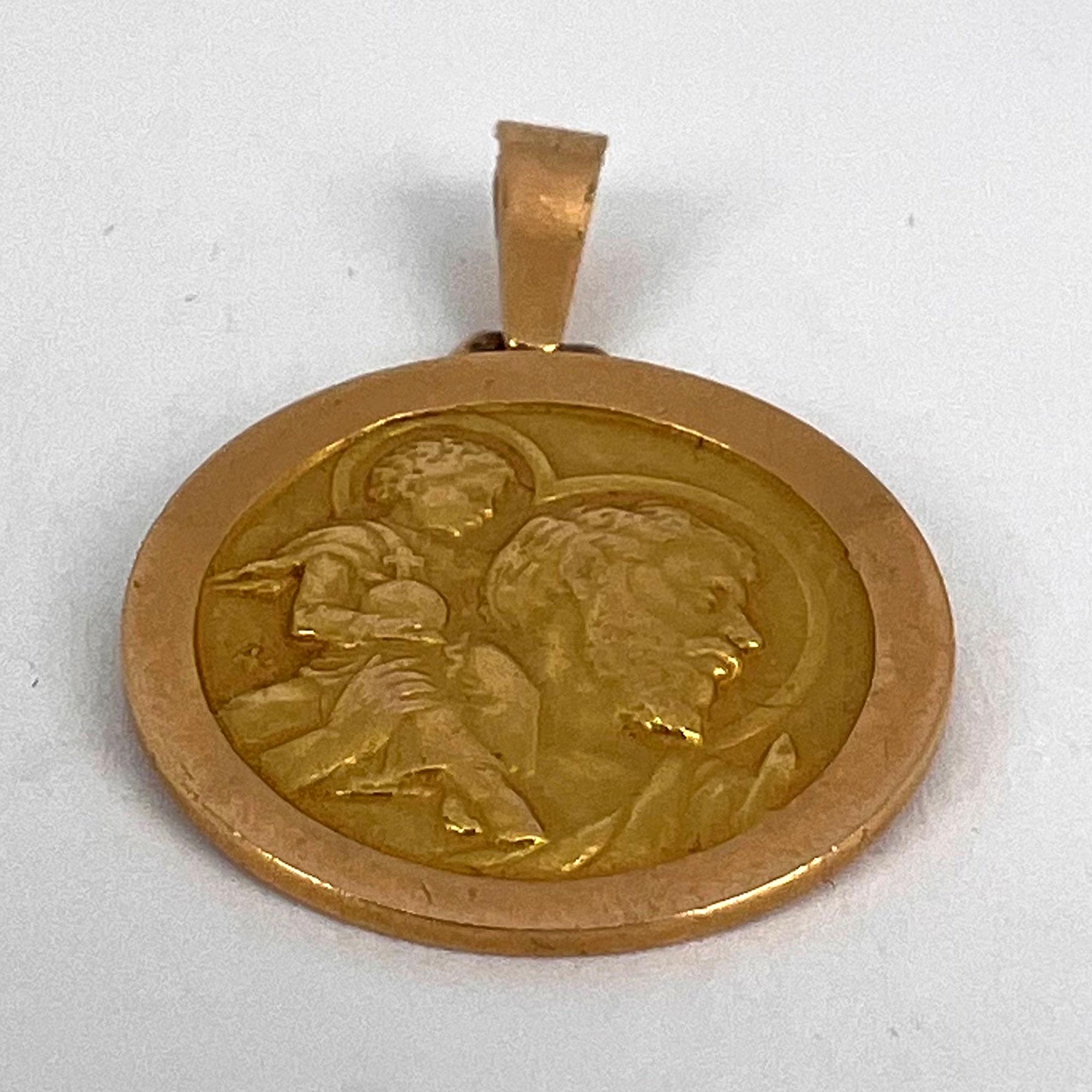 Vintage French St Christopher 18k Yellow Gold Charm Pendant For Sale 9