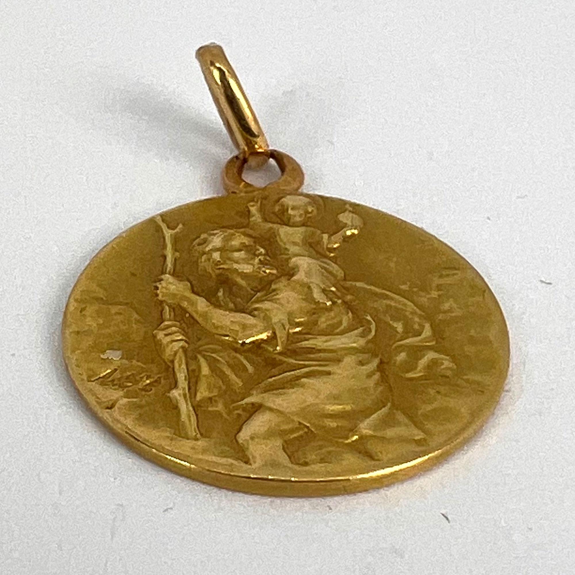 Vintage French St Christopher 18K Yellow Gold Charm Pendant 9