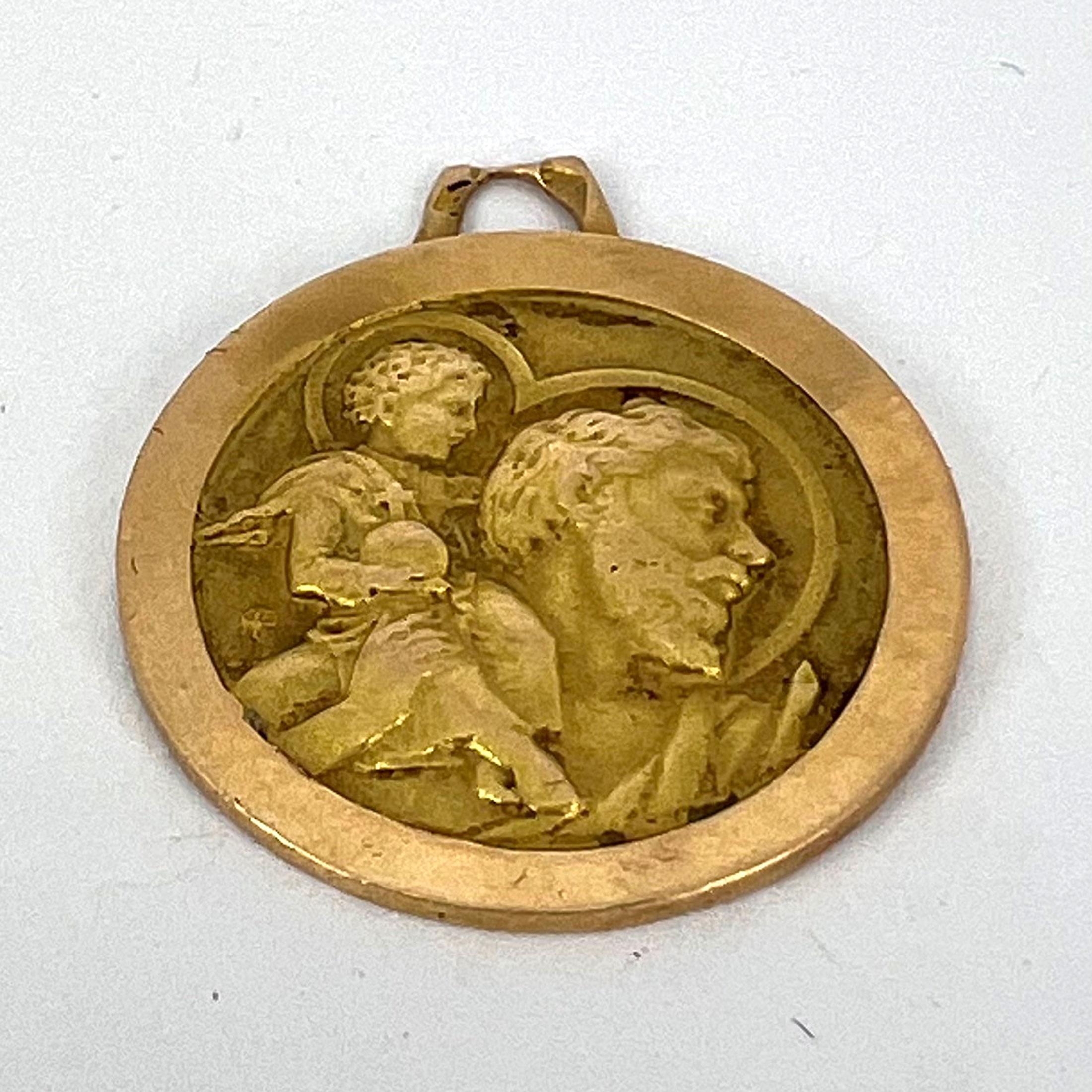 Vintage French St Christopher 18K Yellow Gold Charm Pendant For Sale 9