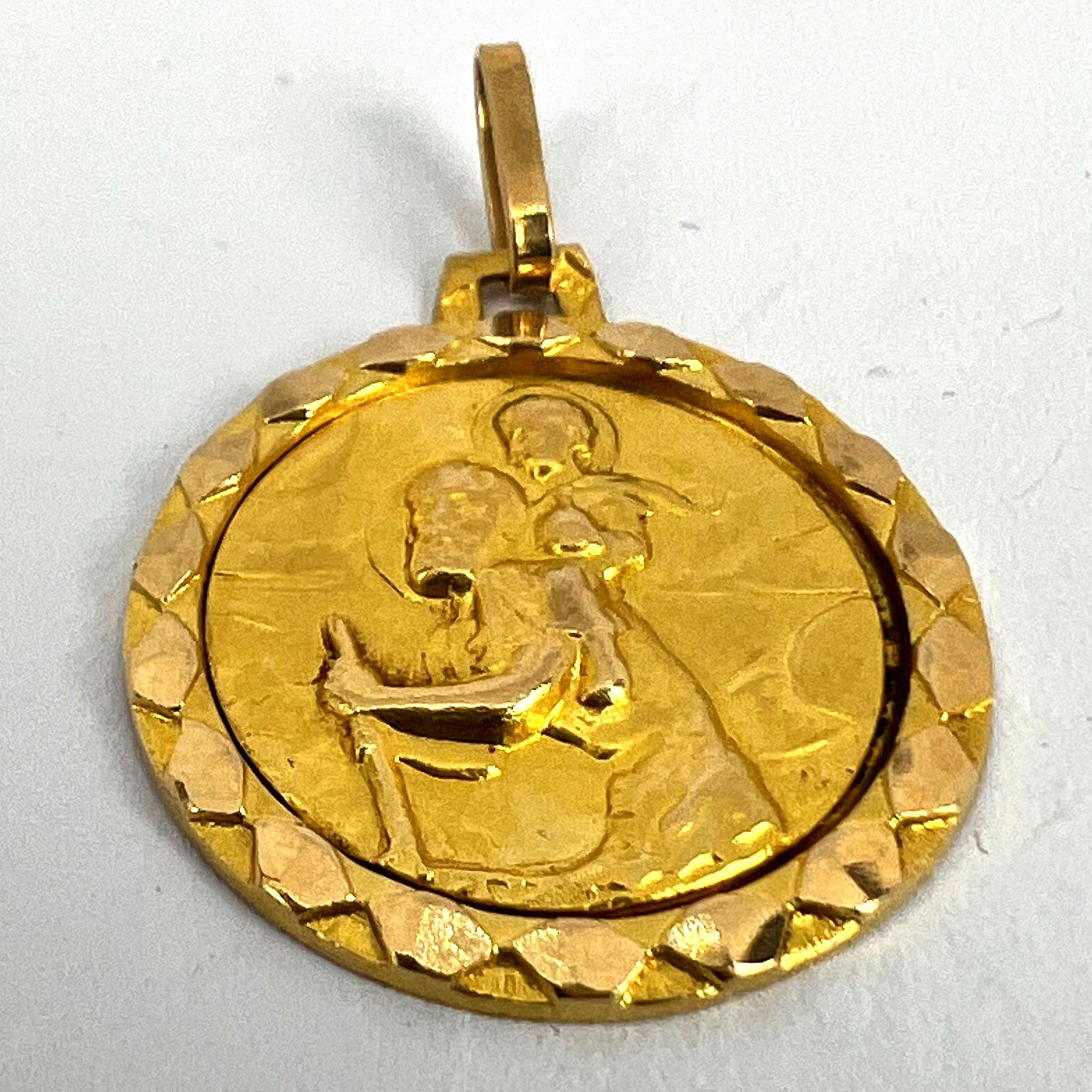 Vintage French St Christopher 18K Yellow Gold Charm Pendant For Sale 9