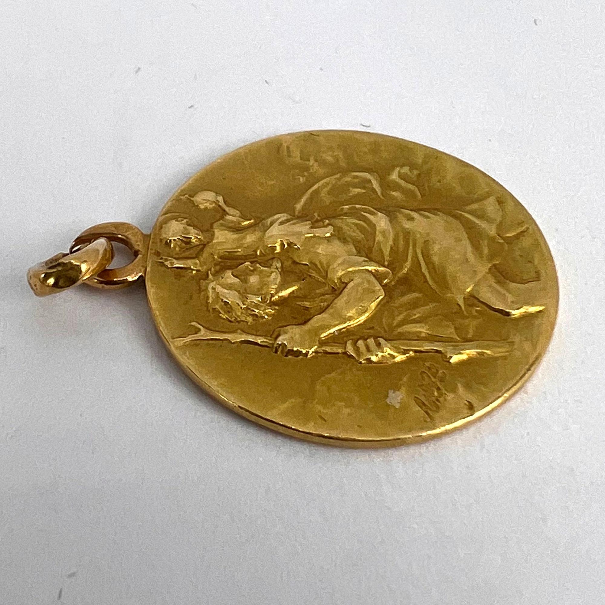 Vintage French St Christopher 18K Yellow Gold Charm Pendant 10