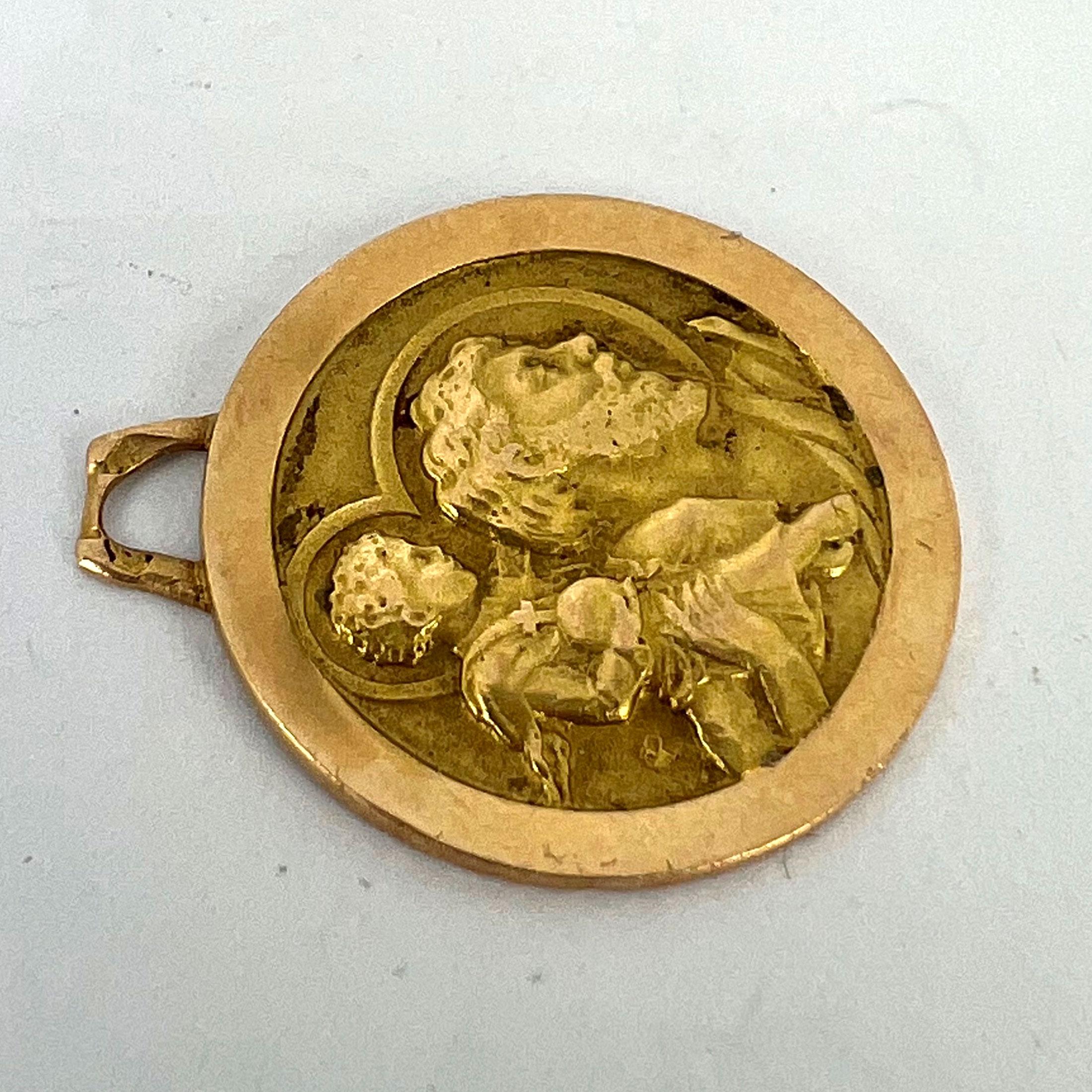 Vintage French St Christopher 18K Yellow Gold Charm Pendant For Sale 10