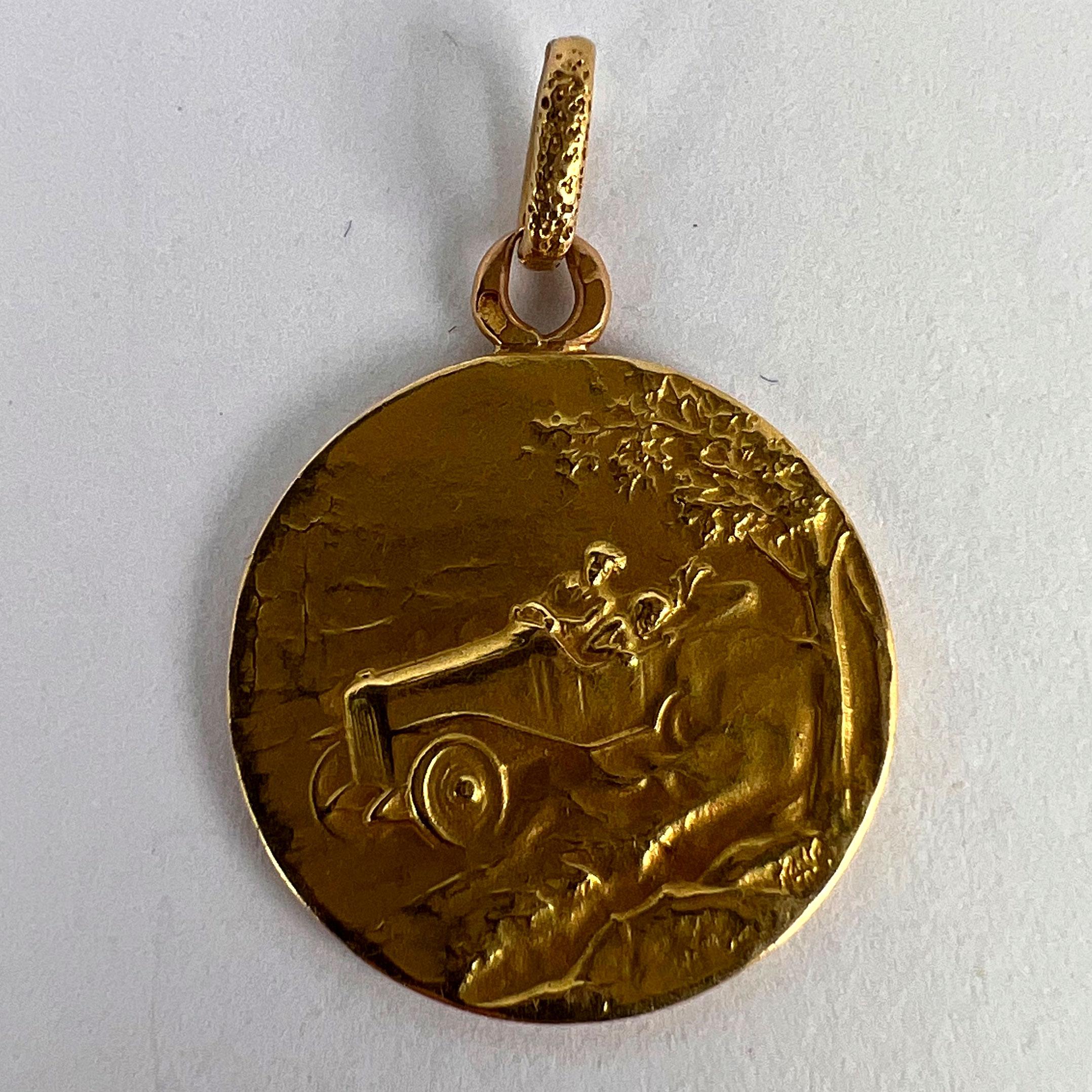 Vintage French St Christopher 18K Yellow Gold Charm Pendant 11