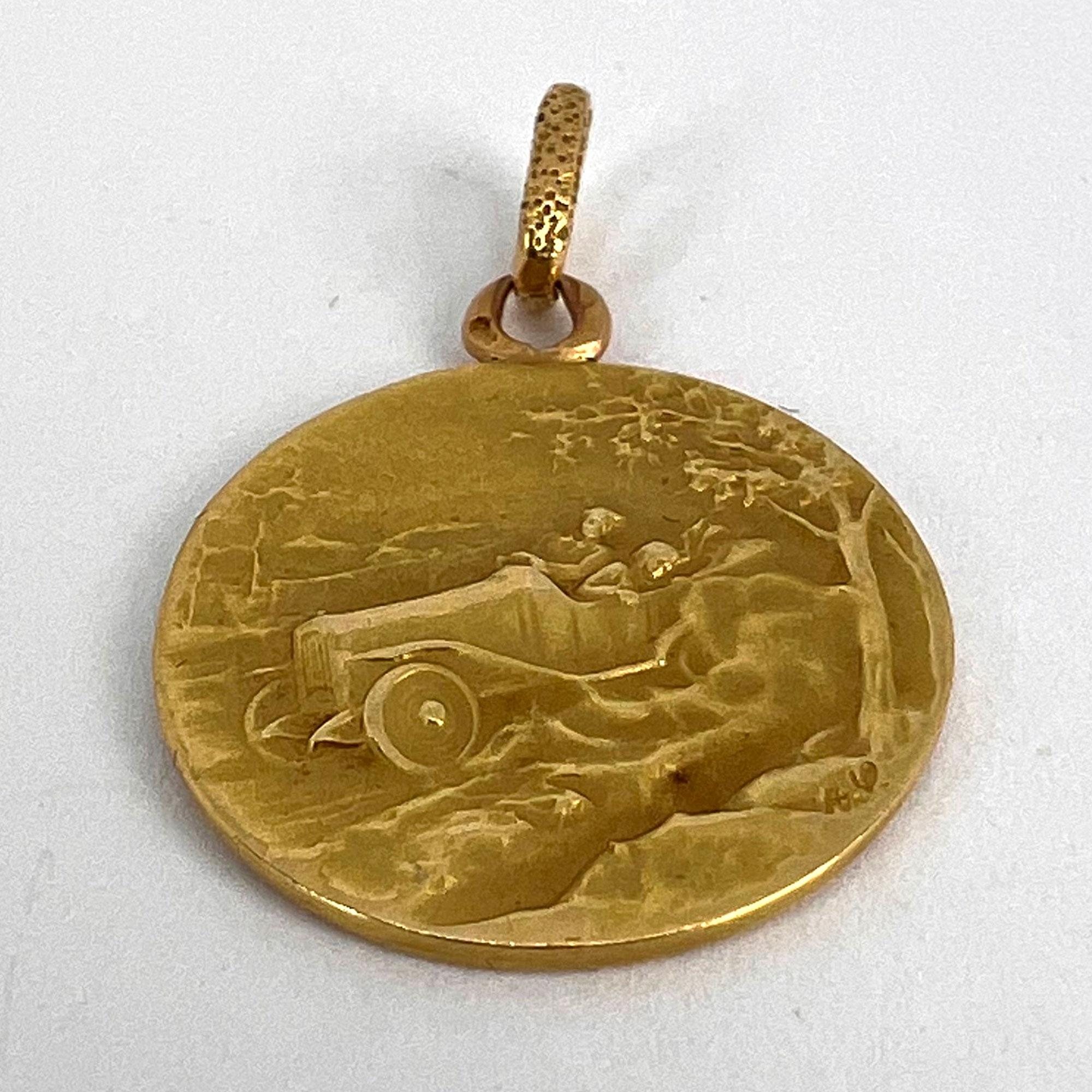 Vintage French St Christopher 18K Yellow Gold Charm Pendant 12
