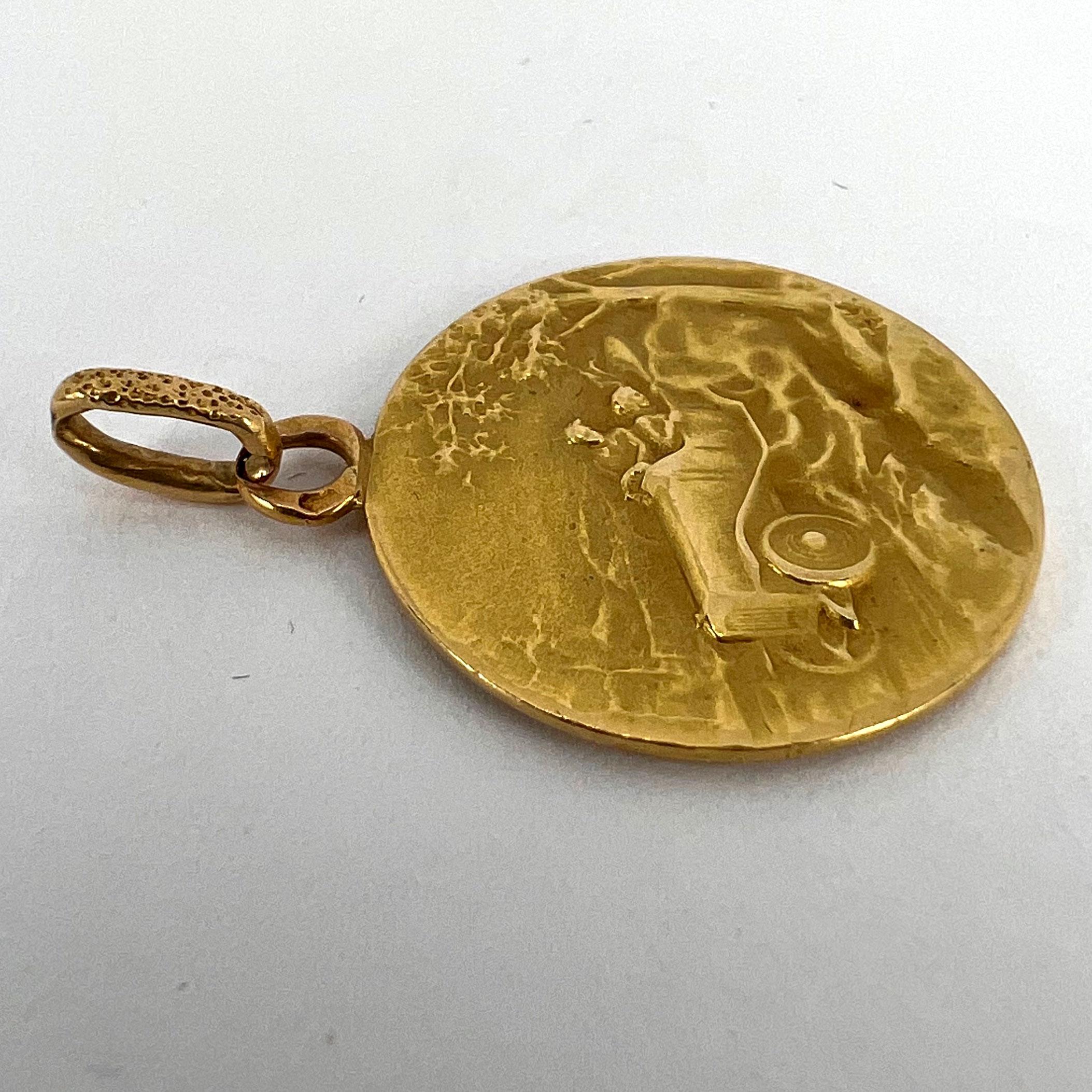 Vintage French St Christopher 18K Yellow Gold Charm Pendant 13