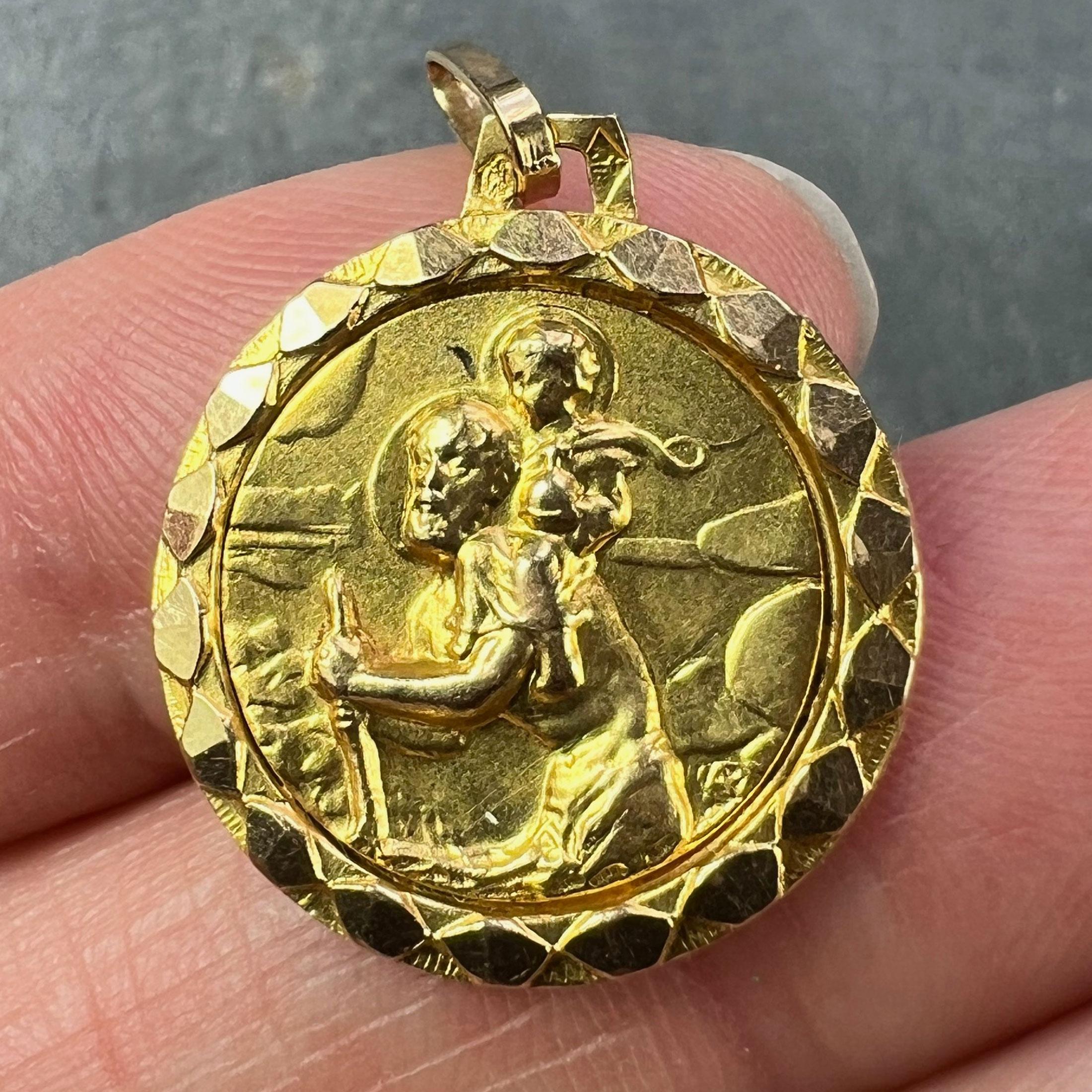Vintage French St Christopher 18K Yellow Gold Charm Pendant For Sale 1