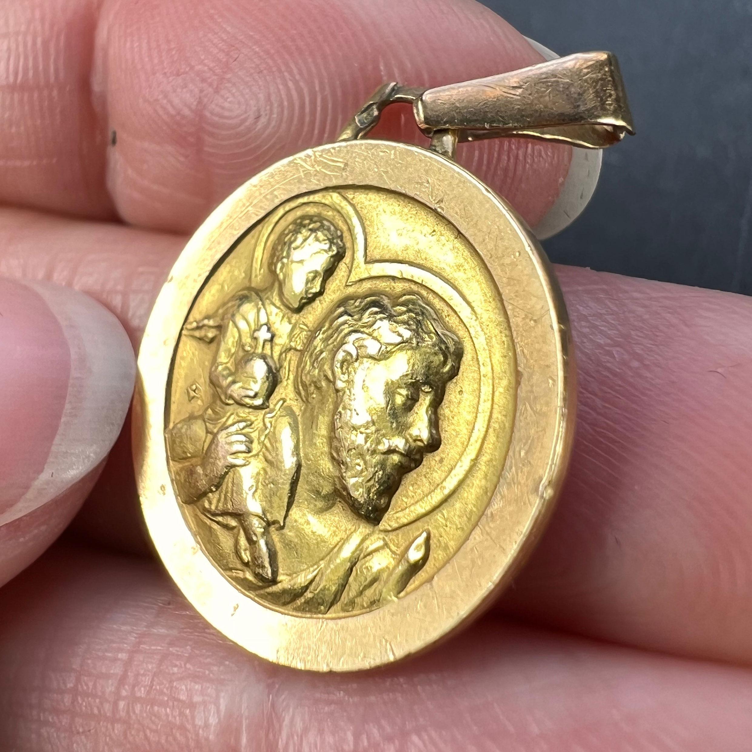 Vintage French St Christopher 18k Yellow Gold Charm Pendant For Sale 2