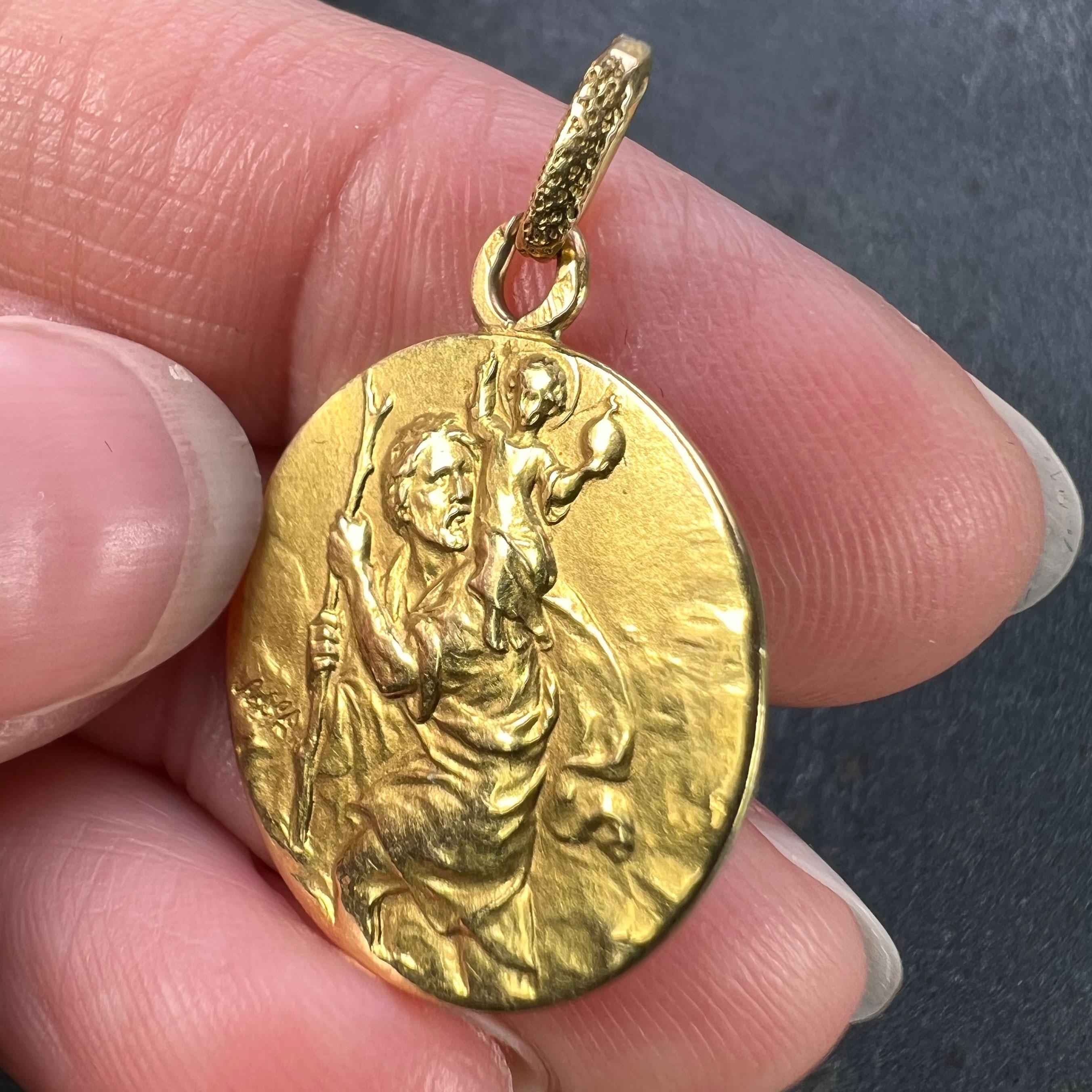 Vintage French St Christopher 18K Yellow Gold Charm Pendant 2