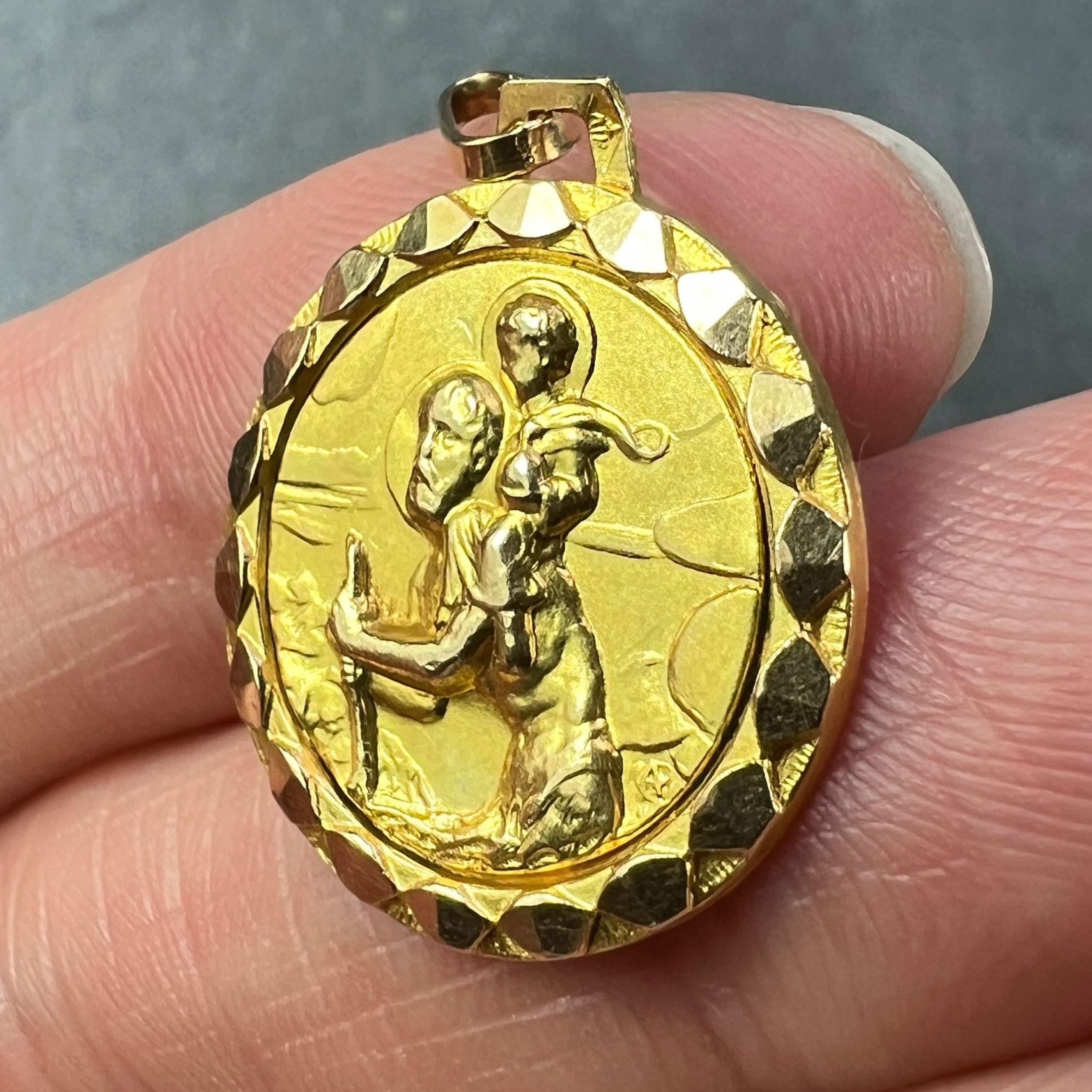 Vintage French St Christopher 18K Yellow Gold Charm Pendant For Sale 2