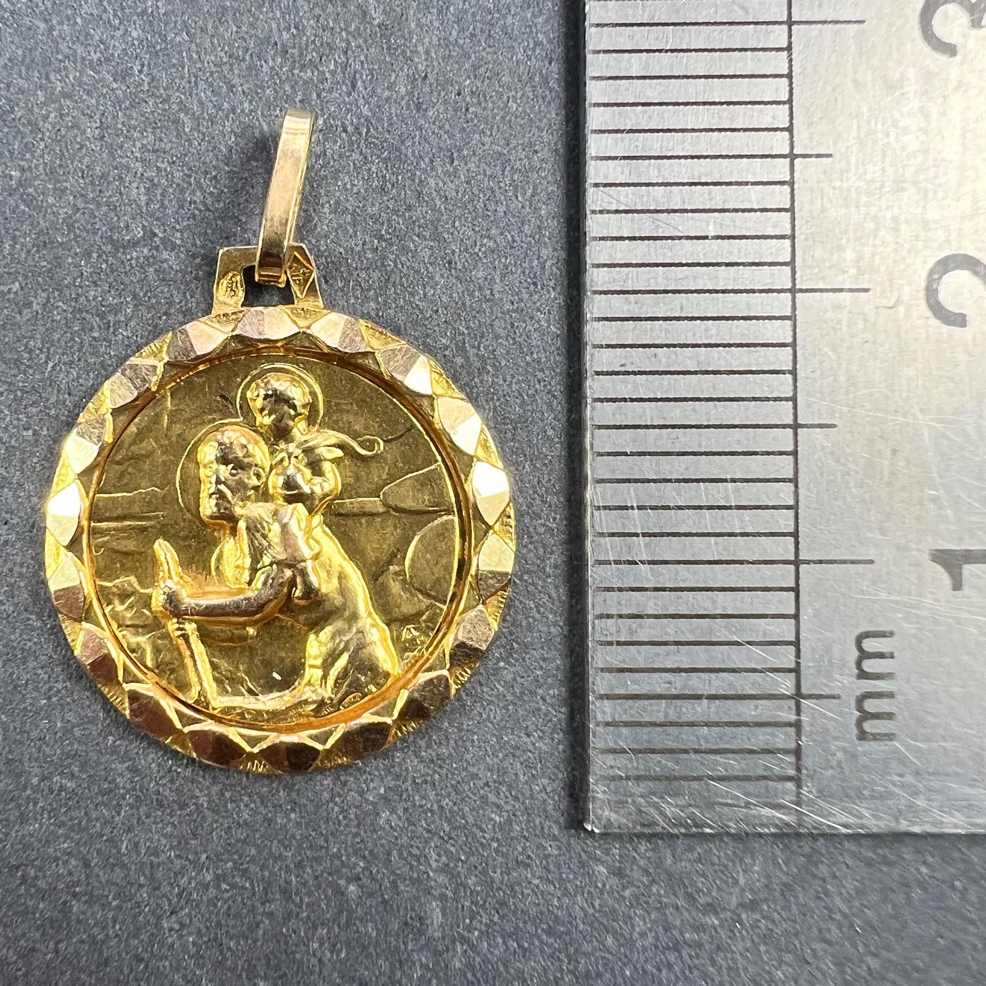 Vintage French St Christopher 18K Yellow Gold Charm Pendant For Sale 5