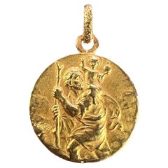 Pendentif en or jaune 18K avec breloque St Christopher Vintage French