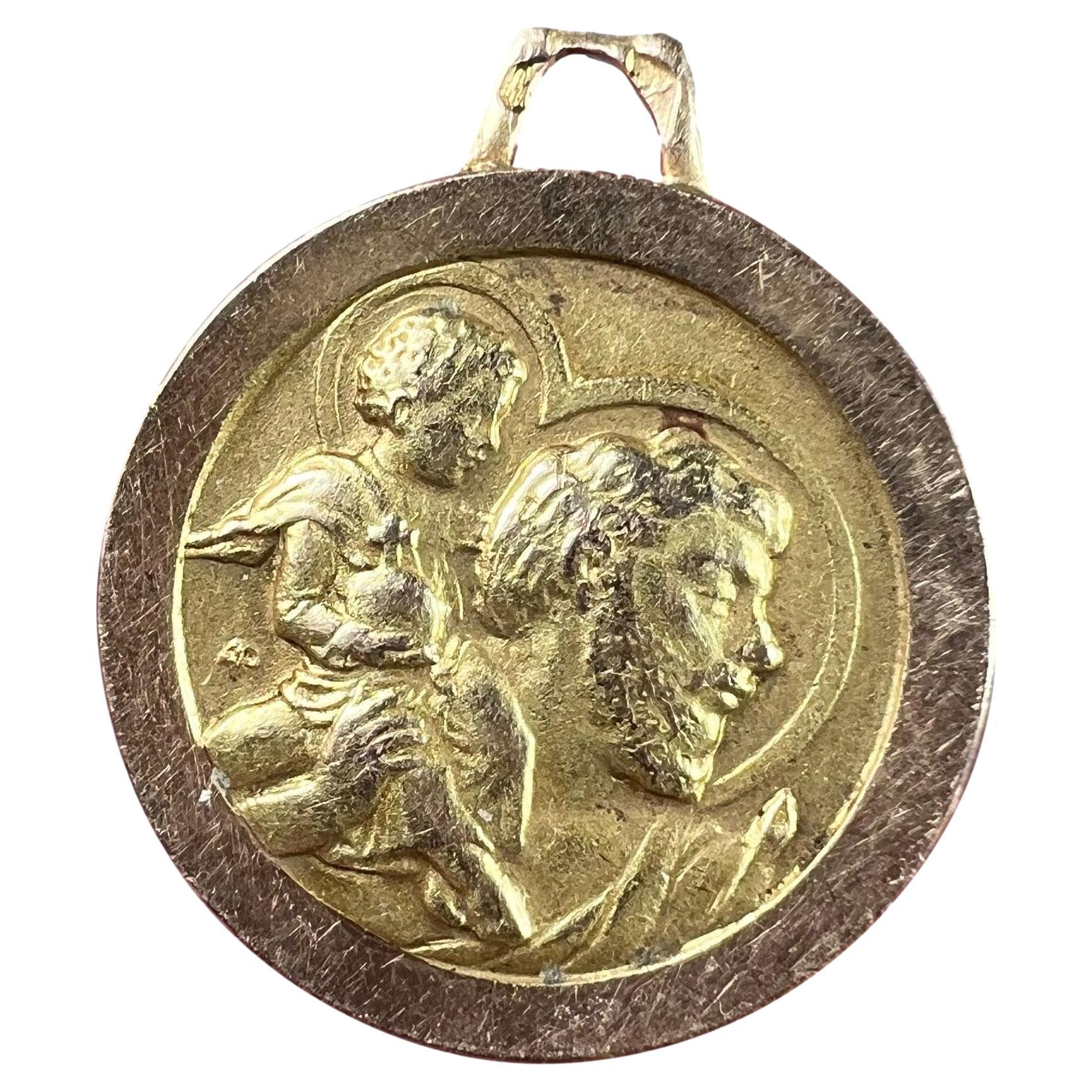 Vintage French St Christopher 18K Yellow Gold Charm Pendant For Sale