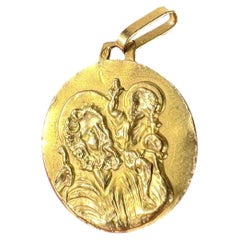 Vintage French St Christopher 18K Yellow Gold Charm Pendant